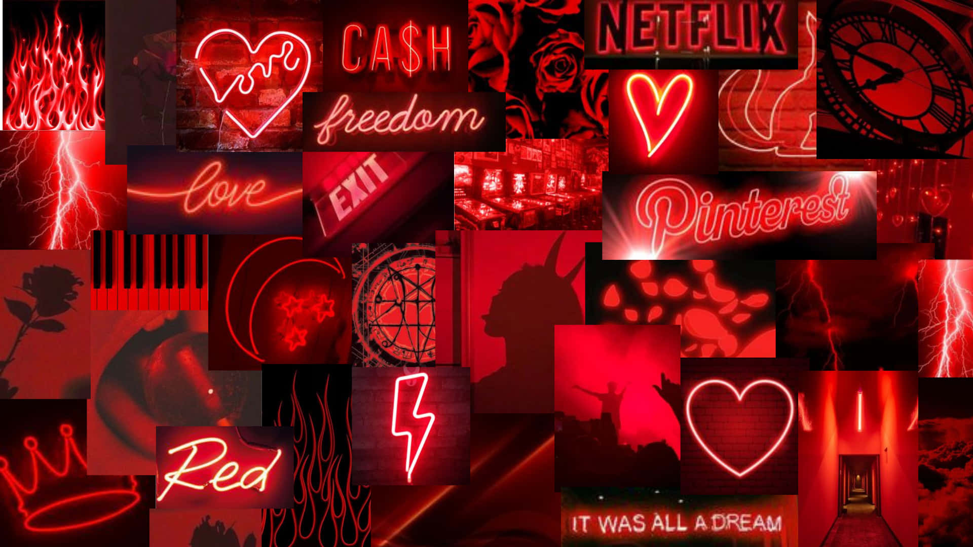 Neon Red, red neon, hearts, Full HD Desktop Wallpaper