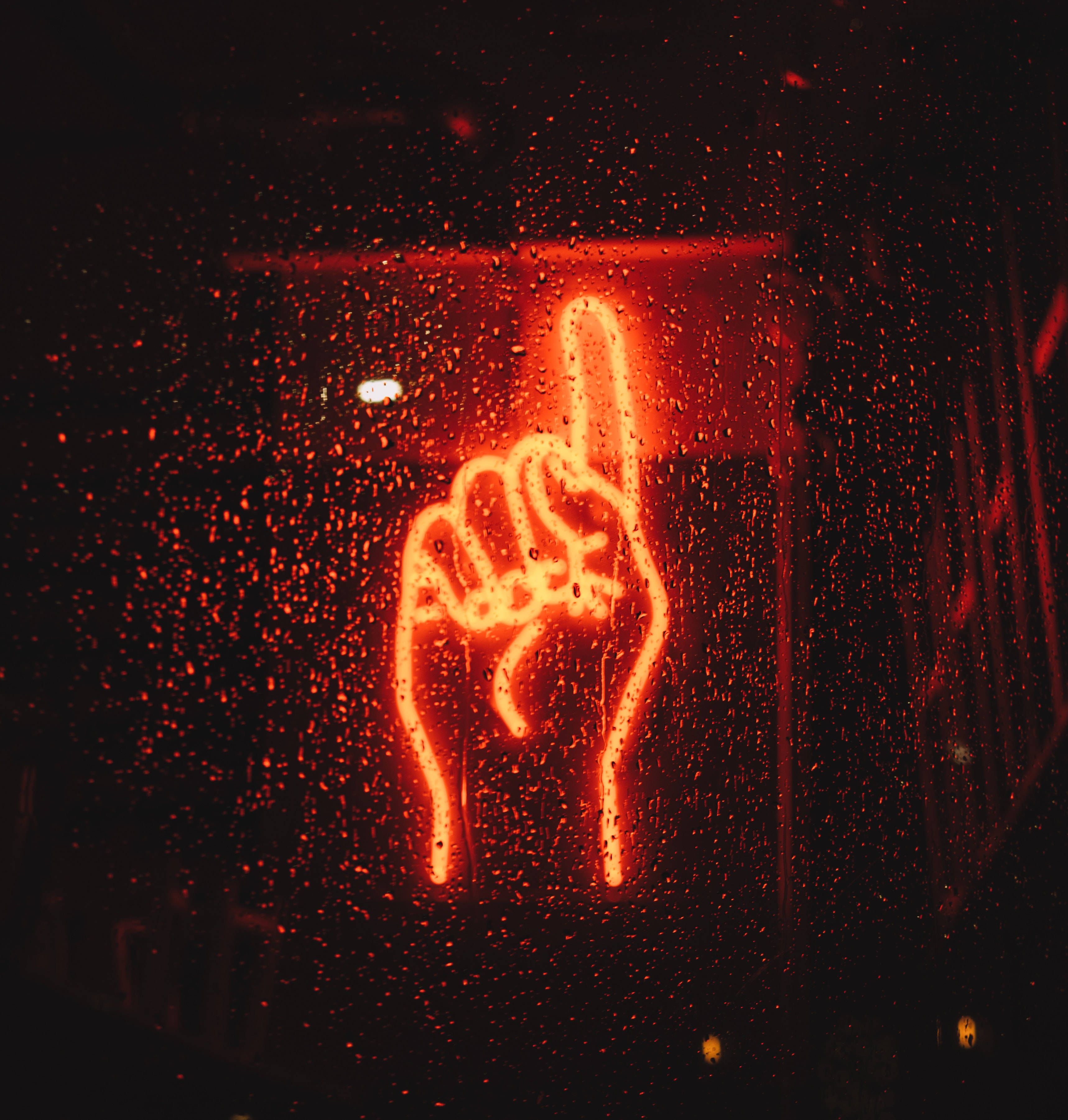 Neon Red, index finger pointing up, glowing red neon, 2K Phone Wallpaper