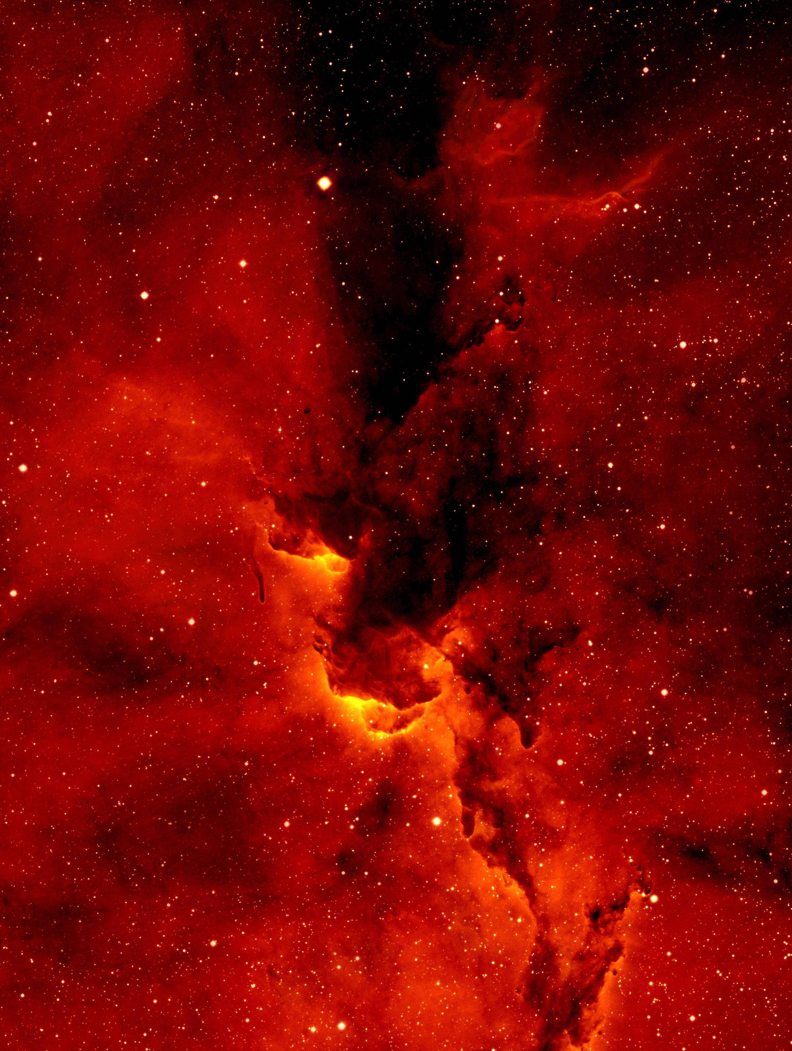 Neon Red Nebula, fiery red nebula, glowing orange cores, 2K Phone Wallpaper