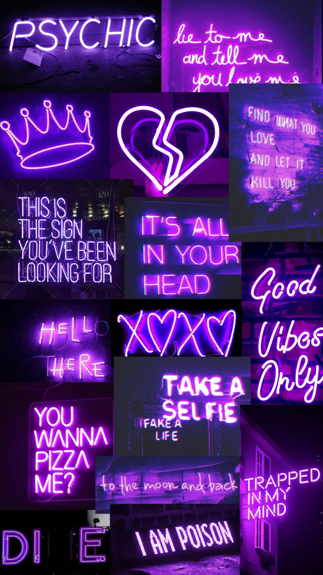 vibrant purple neon signs, psychic, take a selfie, Full HD Phone Wallpaper