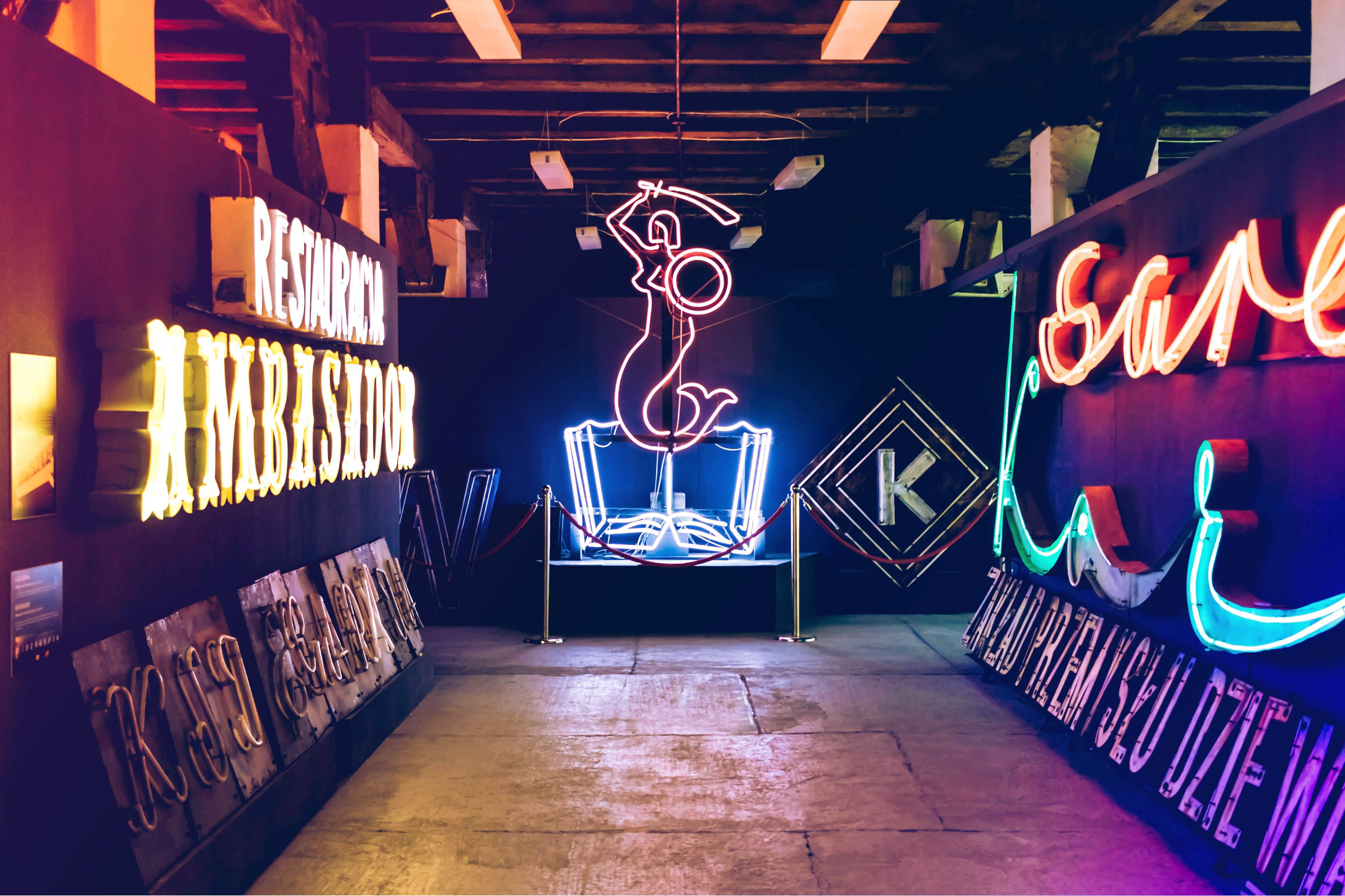 neon sign, glowing lettering, concrete floors, 4K Desktop Wallpaper