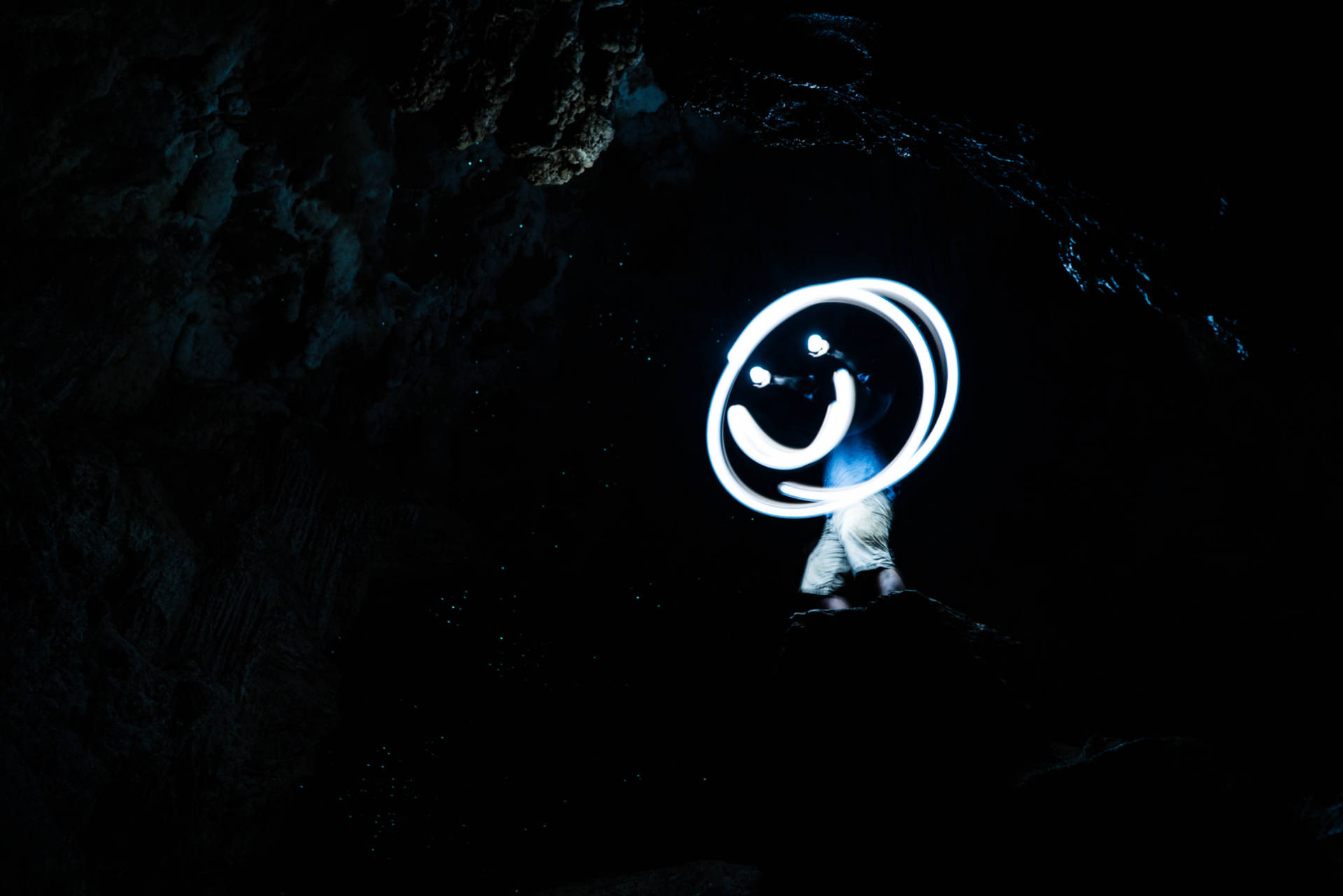 Night Neon Smile, glowing white smiley face, light painting, Full HD Desktop Wallpaper
