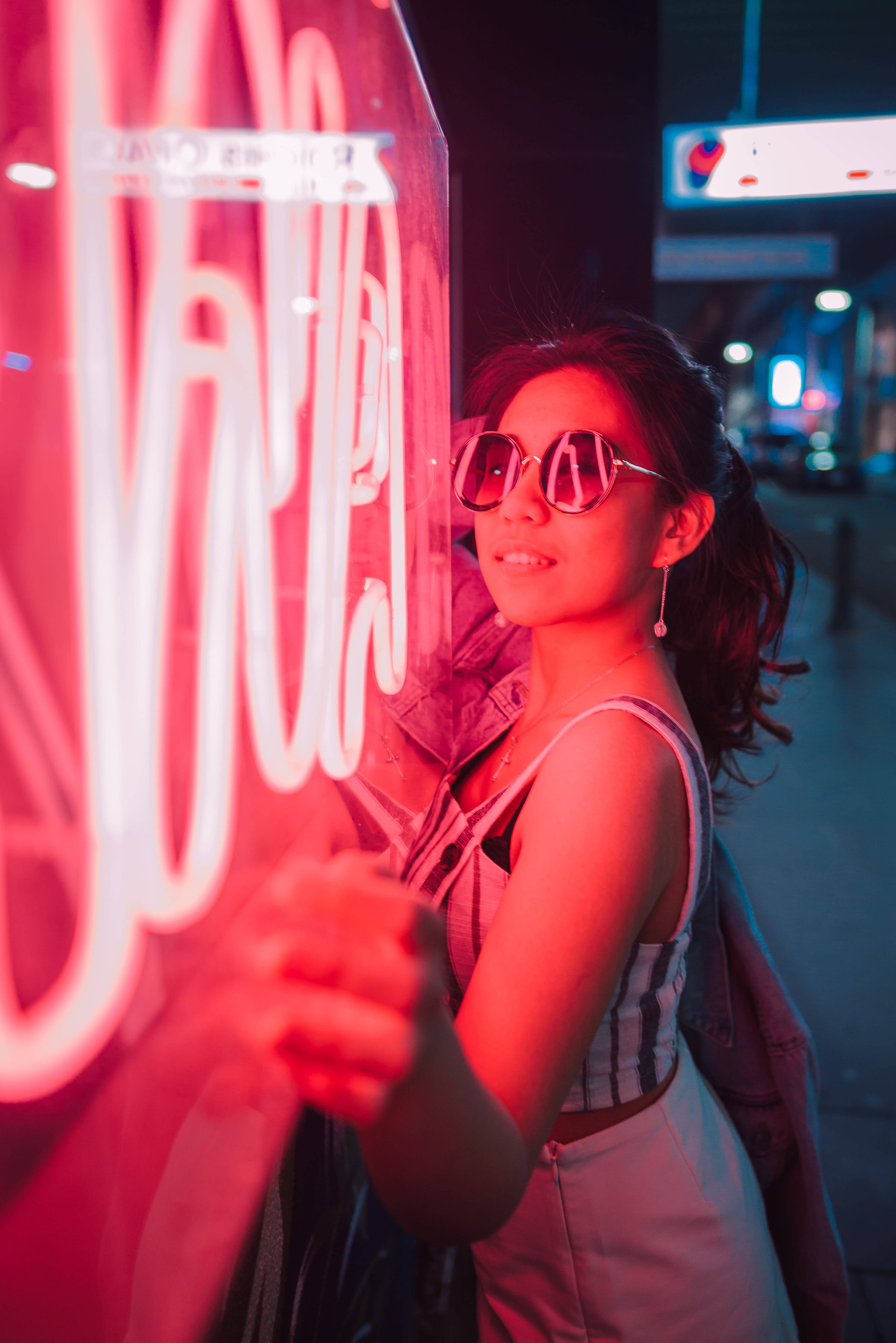 Neon Smile, sunglasses, glowing red neon sign, 4K Phone Wallpaper