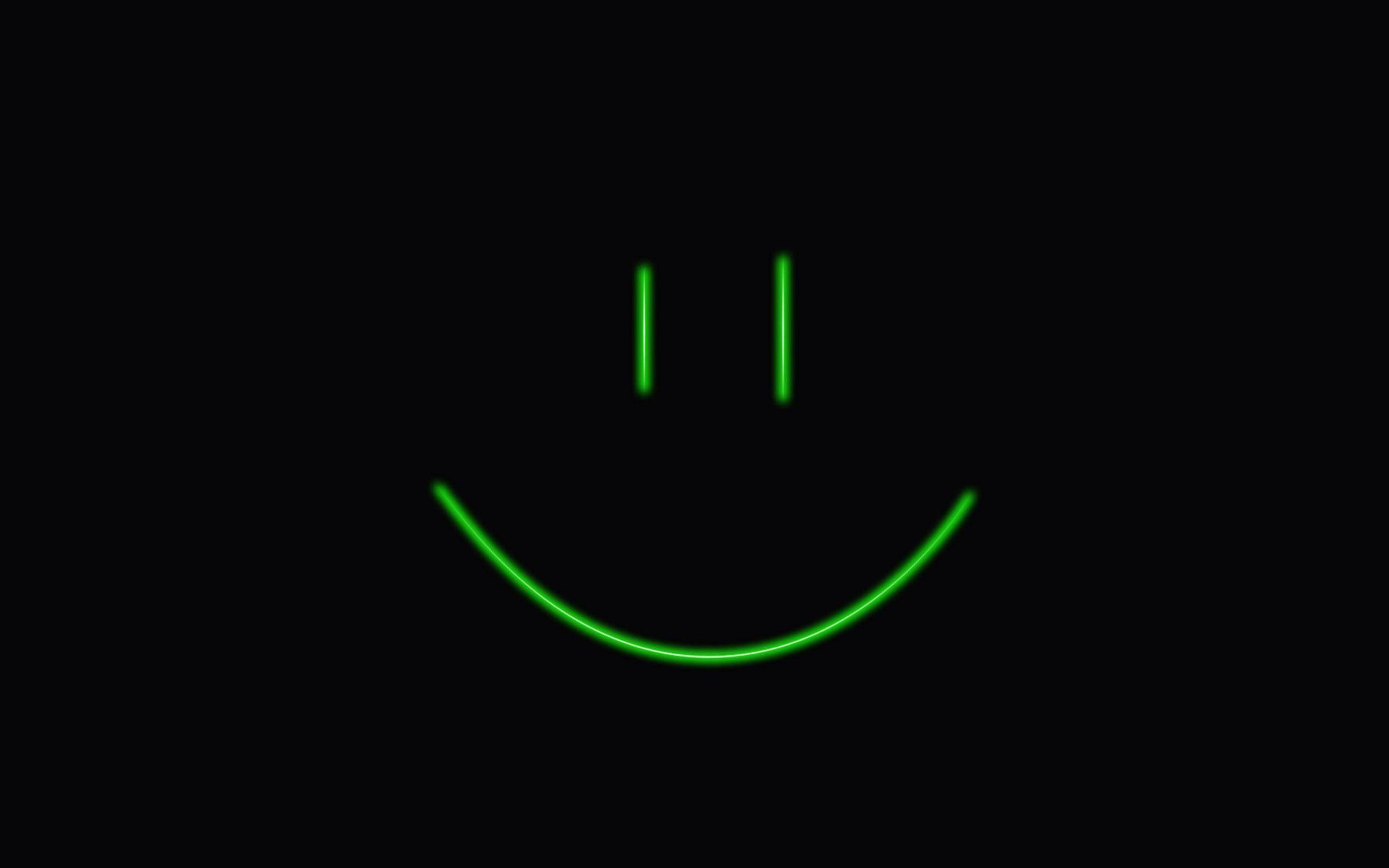 Green Neon Smile, neon smiley face, glowing green, 2K Desktop Wallpaper