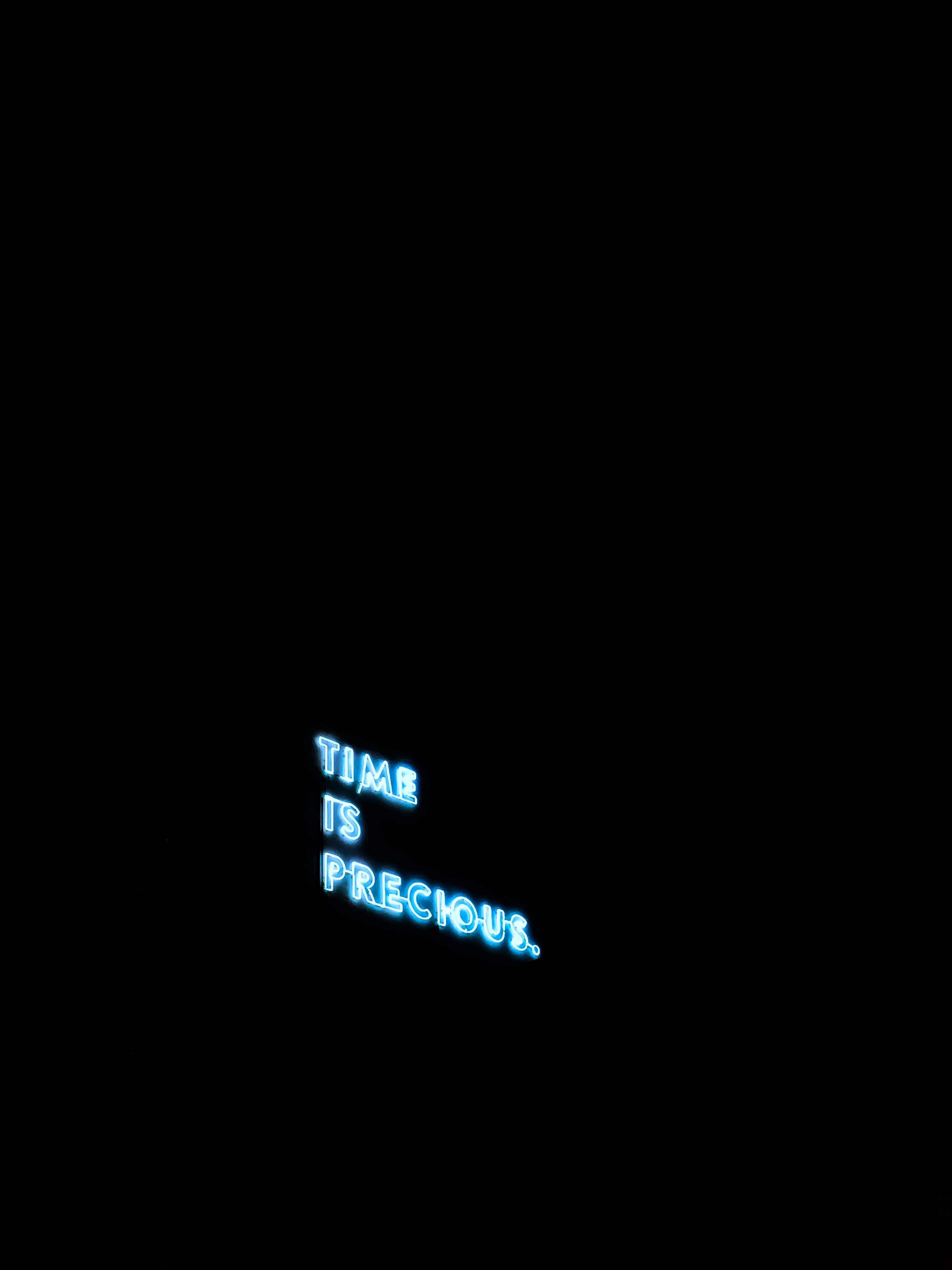 Time Text Background, glowing blue neon sign, time is precious, 4K Phone Wallpaper