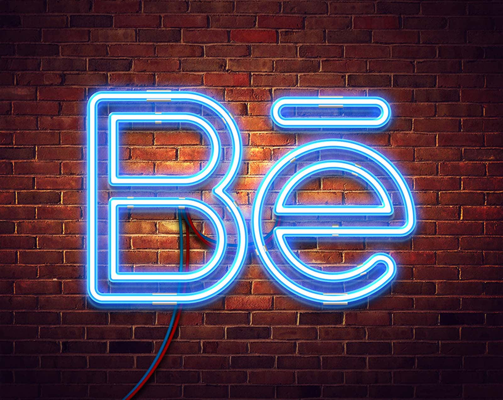 blue neon sign, Bē, rustic red brick wall, HD Desktop Wallpaper