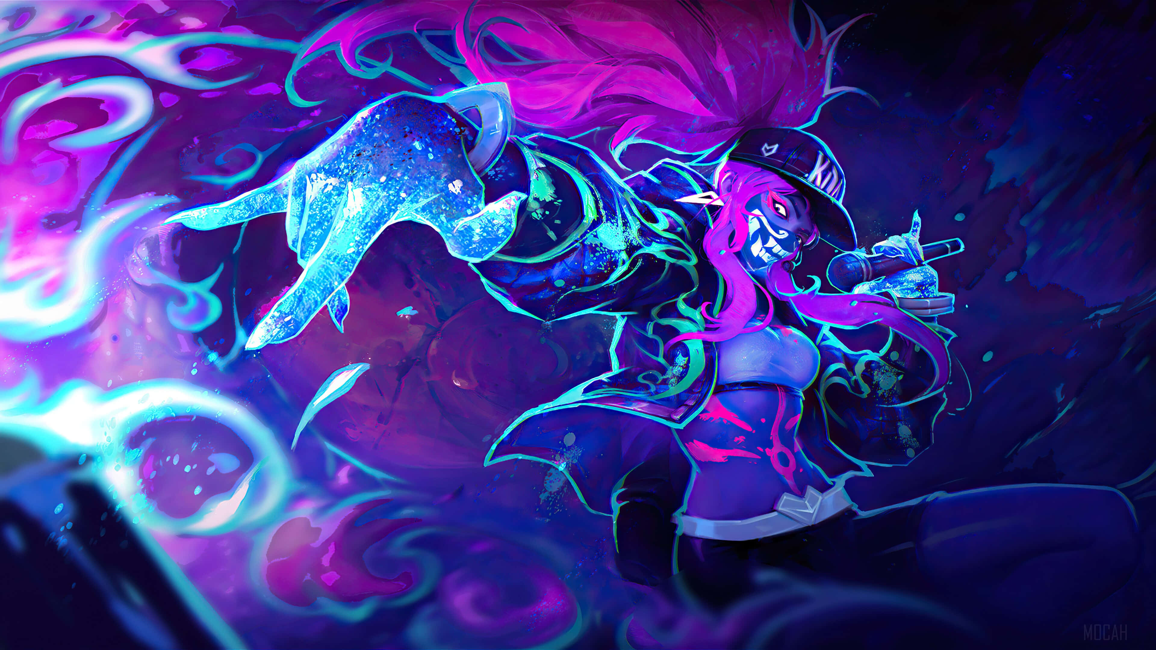 Neon Twitch, pink hair, purple hair, 4K Desktop Wallpaper