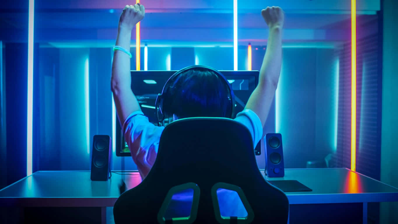 Neon Twitch, neon-lit room, blue and orange light, HD Desktop Wallpaper