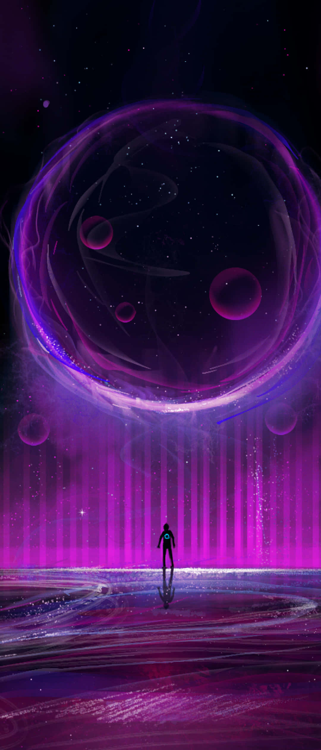 Neon Twitch, glowing purple planet, colossal cosmic bubble, Full HD Phone Wallpaper