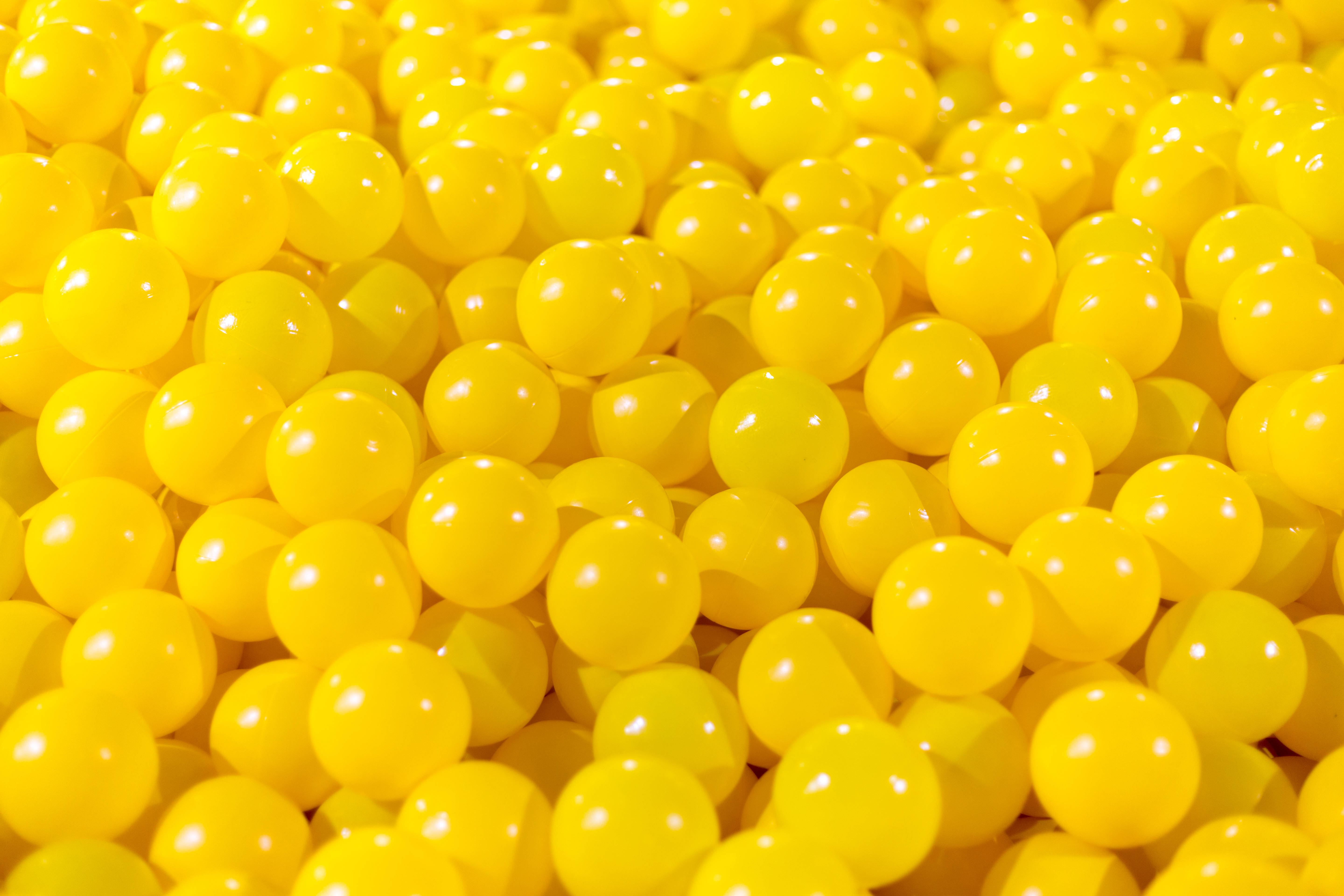 glossy yellow plastic balls, dandelion field, vibrant, 5K Desktop Wallpaper
