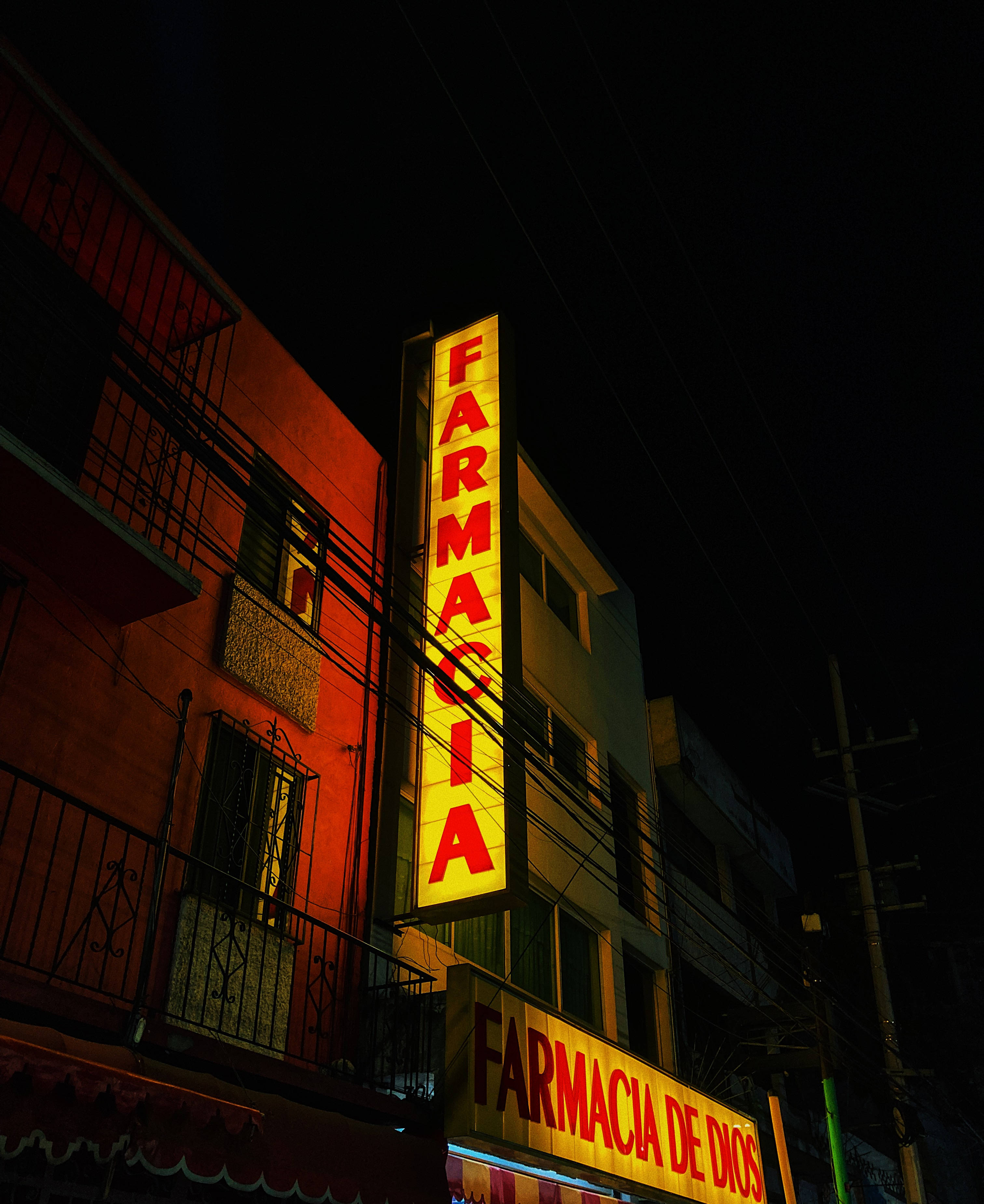 Neon Yellow Aesthetic, pharmacy sign, glowing vertical, 2K Phone Wallpaper