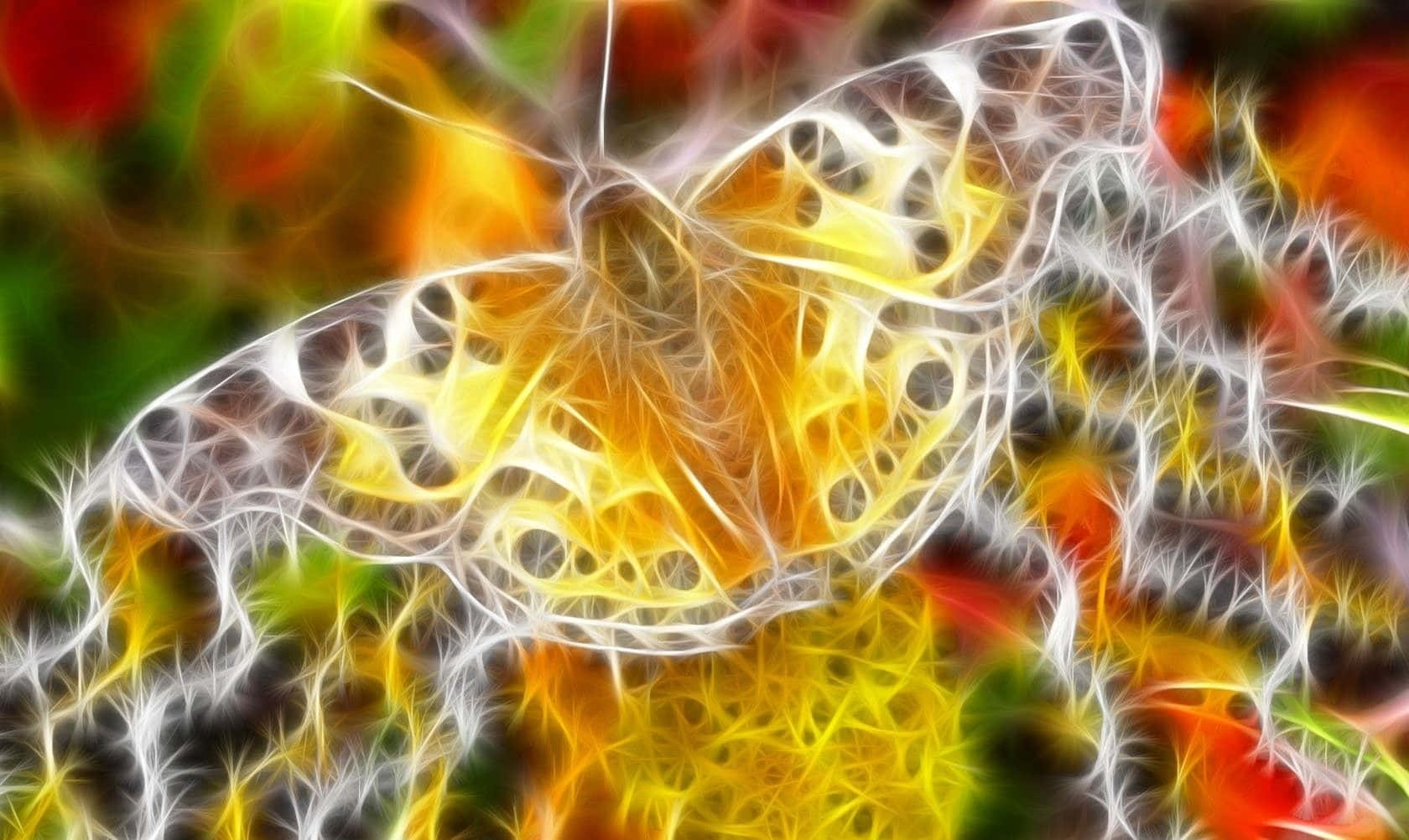 Neon Animal Golden Yellow Butterfly, glowing yellow, white tendrils, HD Desktop Wallpaper