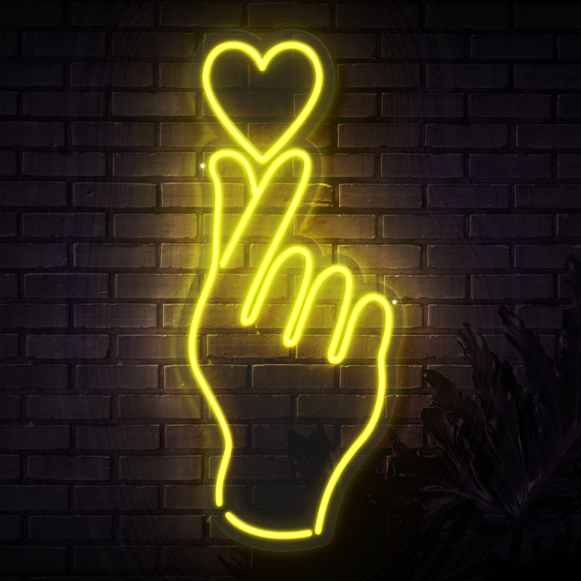 Finger Heart, Neon Yellow, LED light, Full HD Desktop Wallpaper