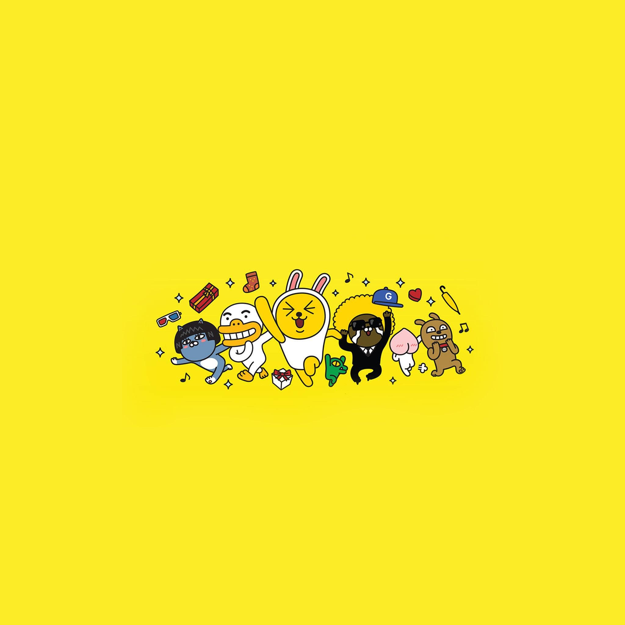 Neon Yellow, cartoon characters, bright yellow background, Full HD Desktop Wallpaper