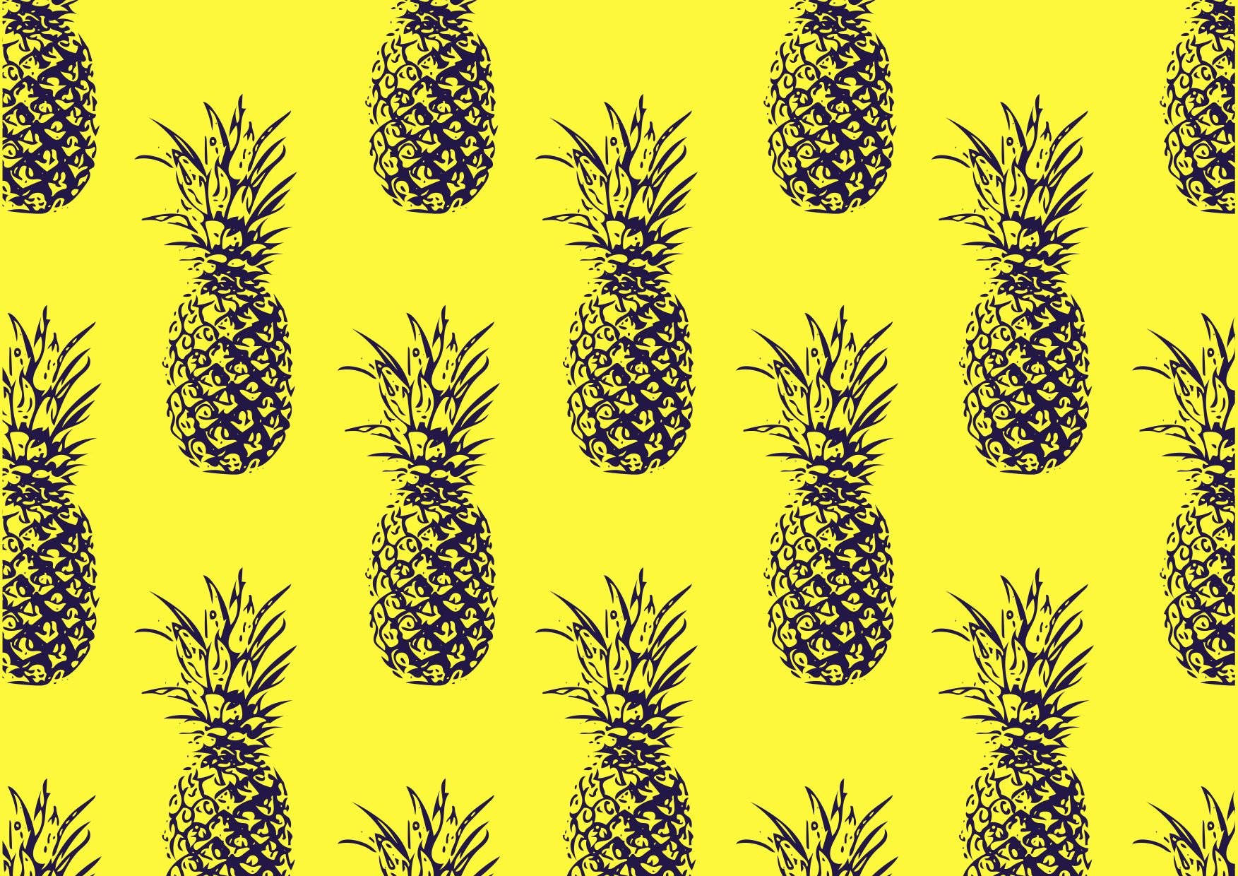neon yellow, cute pineapple pattern, black pineapple silhouettes, HD Desktop Wallpaper
