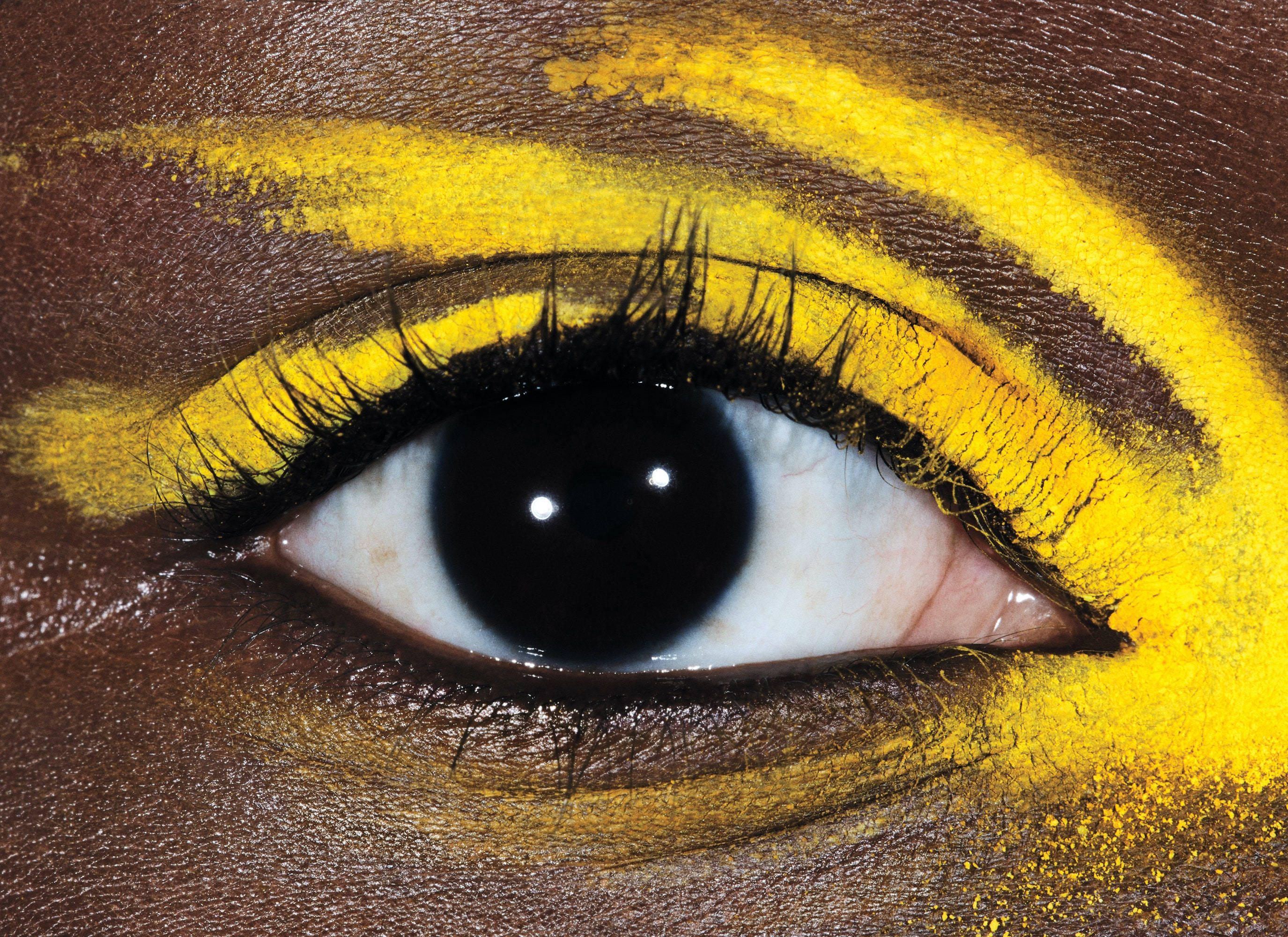 Neon Yellow, artistic eyeshadow, human eye, 2K Desktop Wallpaper