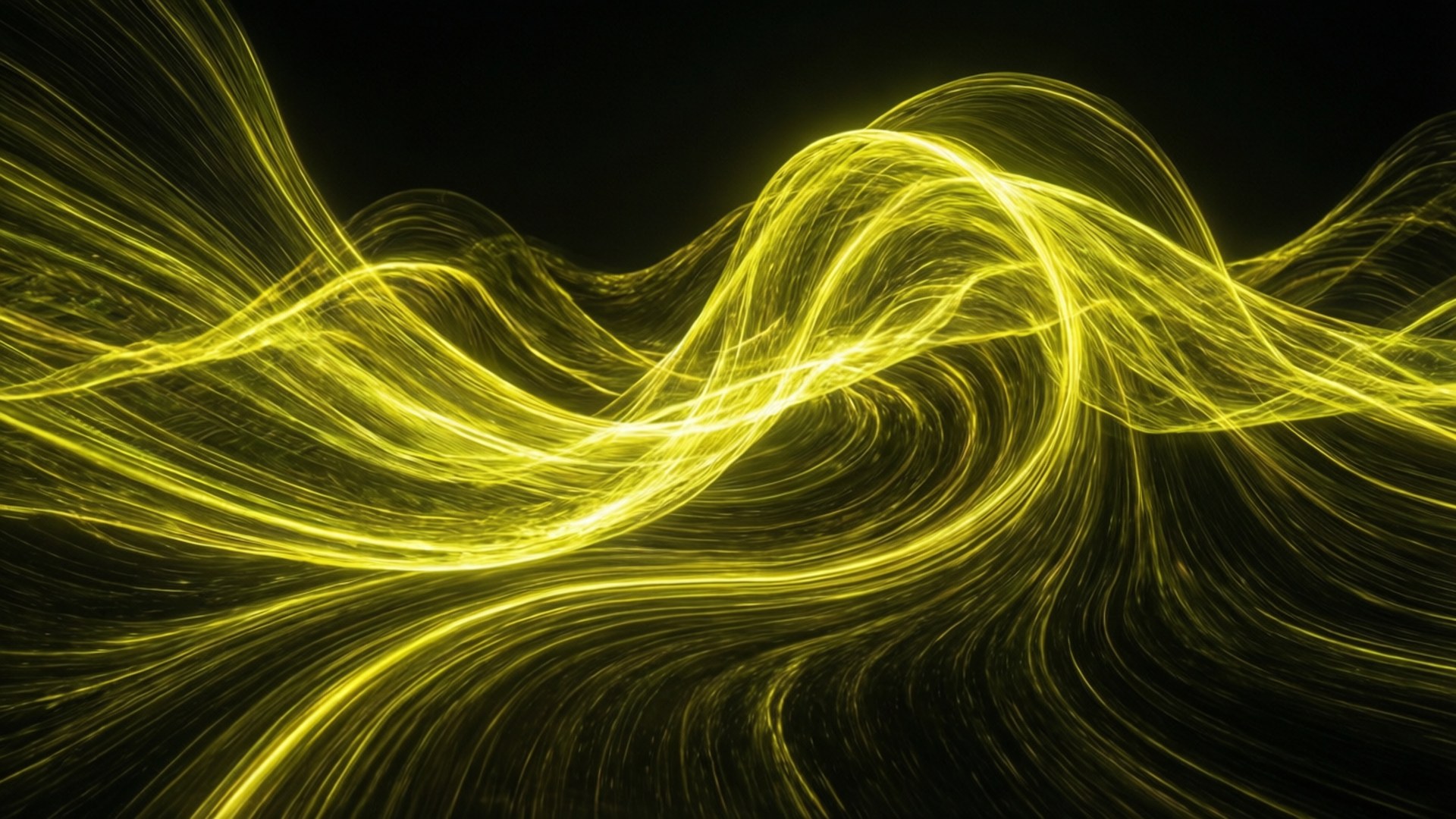 Neon Yellow Wave Abstract, golden light trails, deep black background, Full HD Desktop Wallpaper
