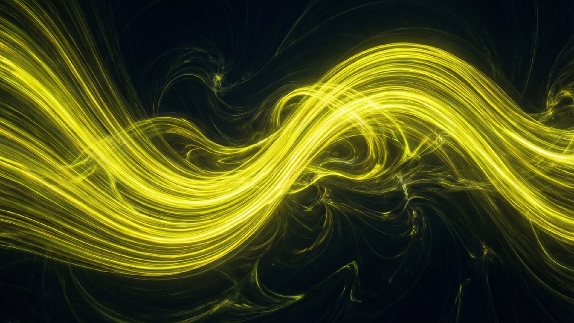 Neon Yellow Wave Abstract, golden-yellow, deep black, Full HD Desktop Wallpaper