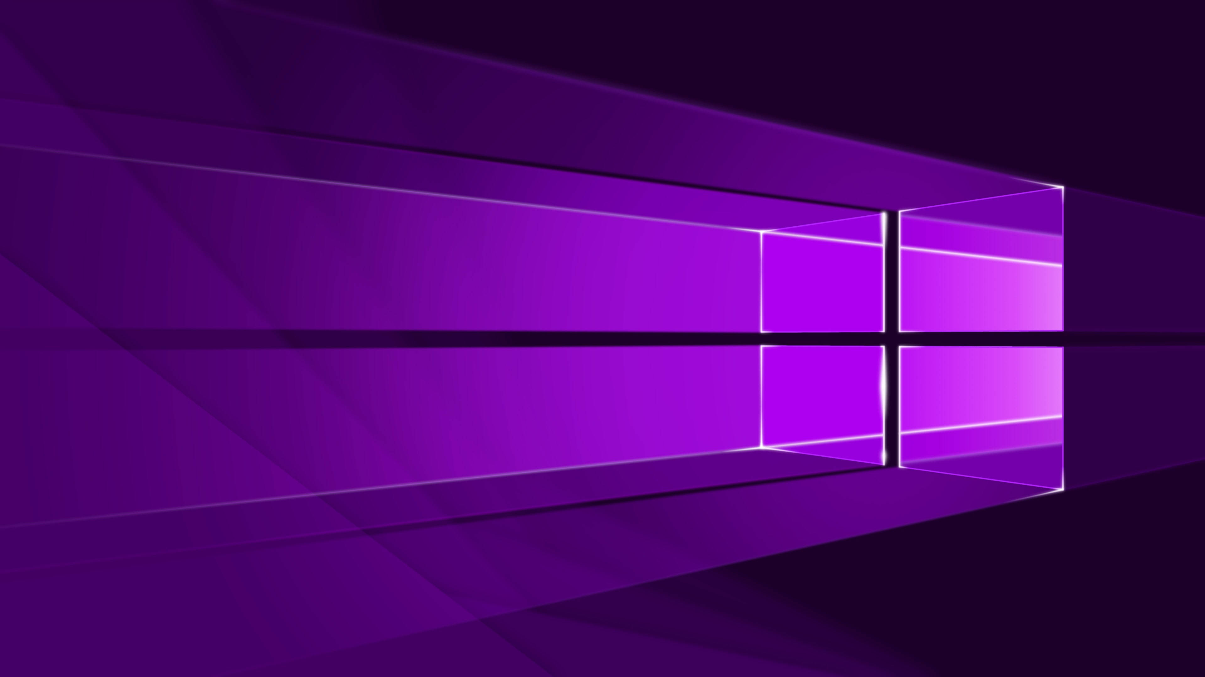 Dark Neon Purple Windows Logo, glowing purple, geometric light beams, 4K Desktop Wallpaper