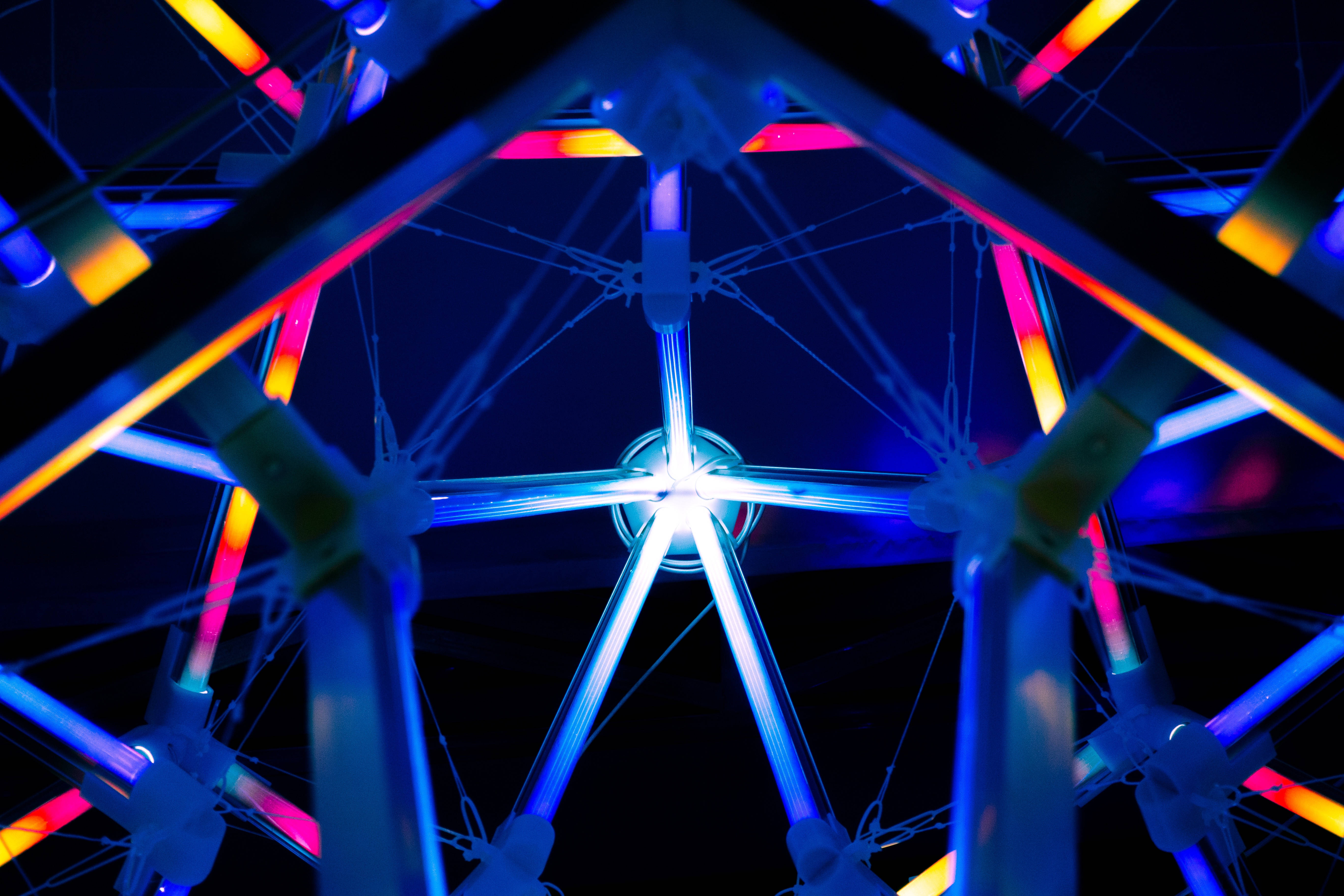 neon blue, pink, yellow tubes, 5K Desktop Wallpaper
