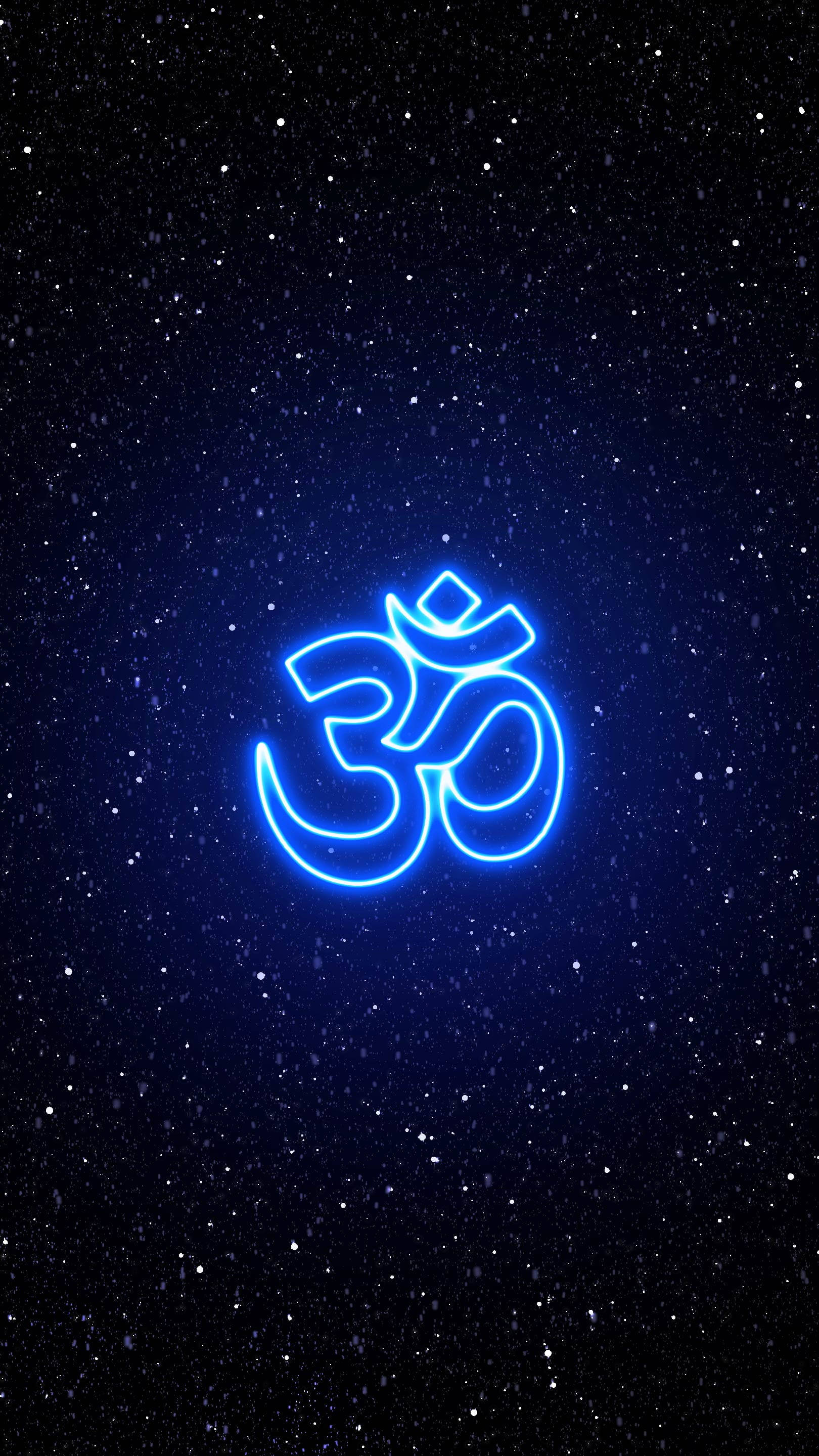 Om symbol, glowing blue, neon, 2K Phone Wallpaper