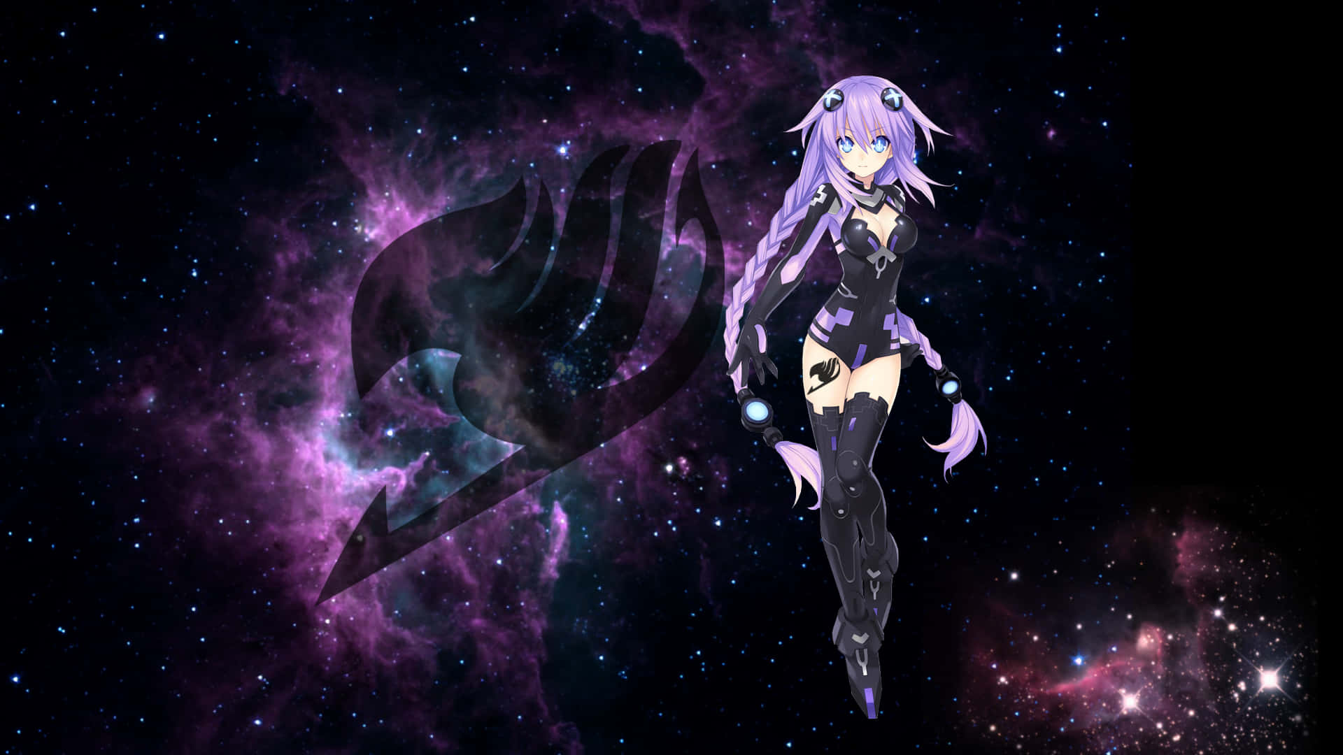 Neptune, purple hair, cosmic nebula, Full HD Desktop Wallpaper
