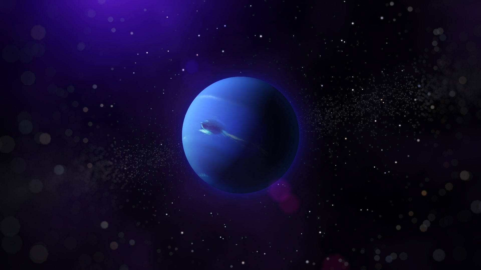 Starry Neptune, glowing blue planet, rings, Full HD Desktop Wallpaper