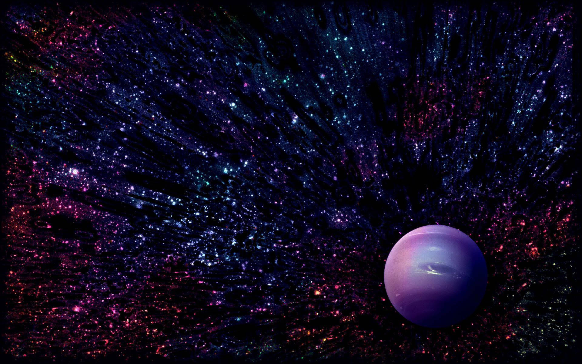 Galaxy Neptune, glowing purple planet, vibrant cosmic nebula, Full HD Desktop Wallpaper