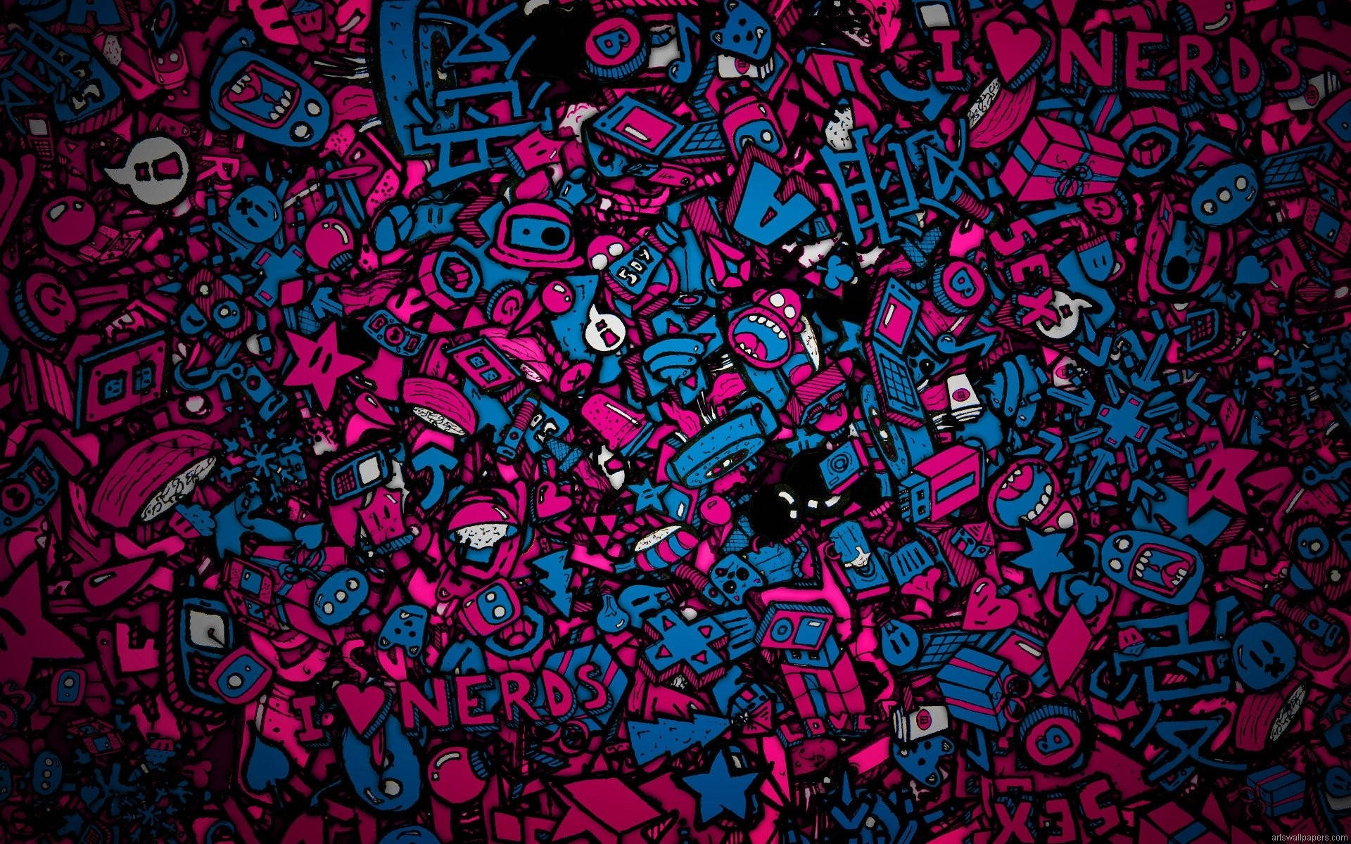 I Love Nerds, pink, blue, Full HD Desktop Wallpaper