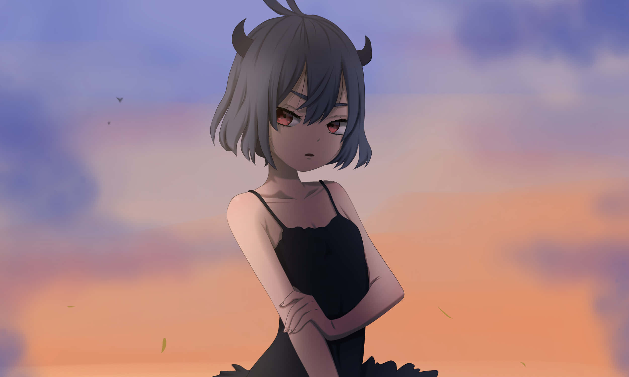 Nero Black Clover, gray-haired anime girl, horns, Full HD Desktop Wallpaper
