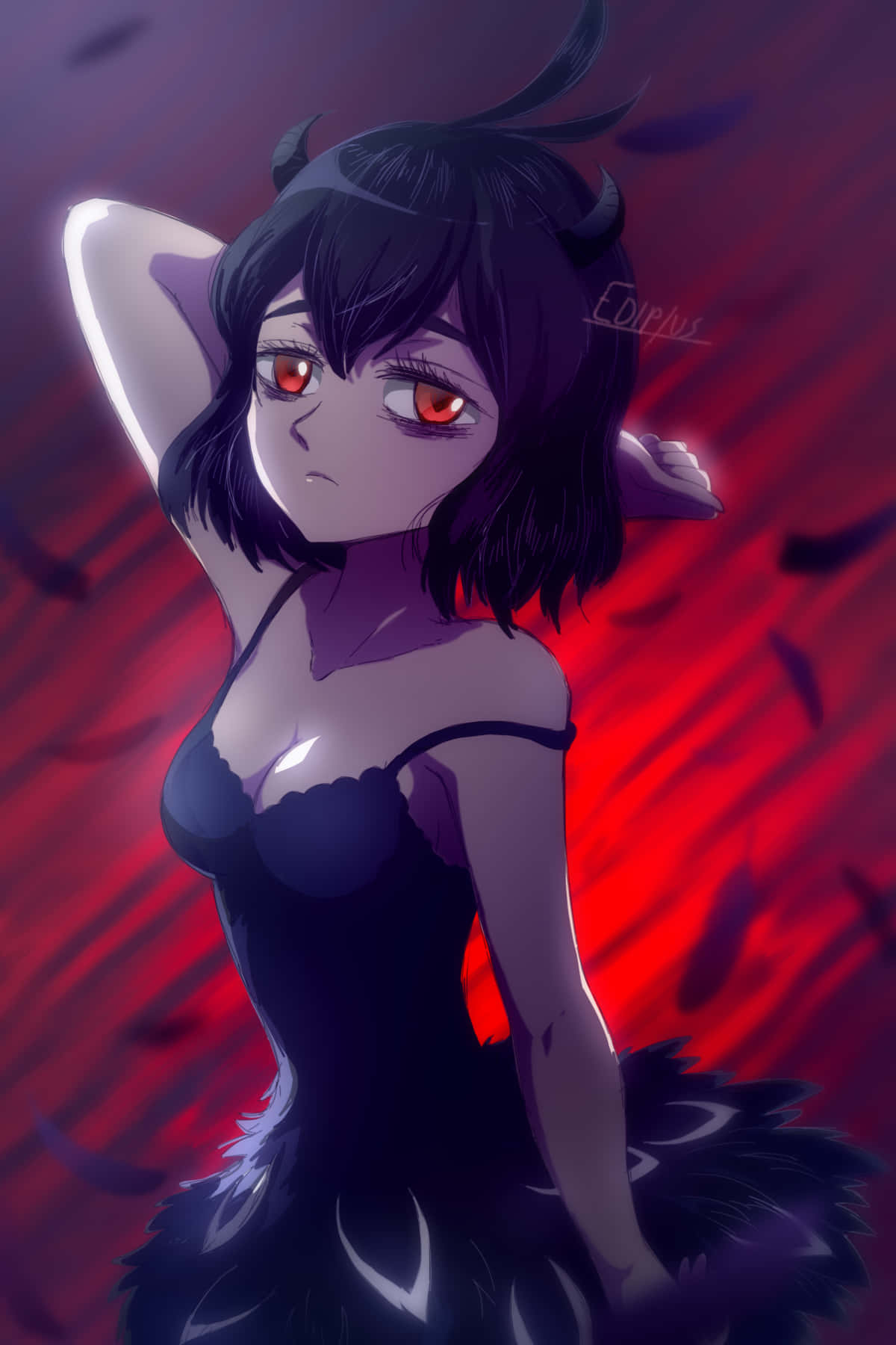 Nero Black Clover, dark-haired anime girl, red eyes, HD Phone Wallpaper