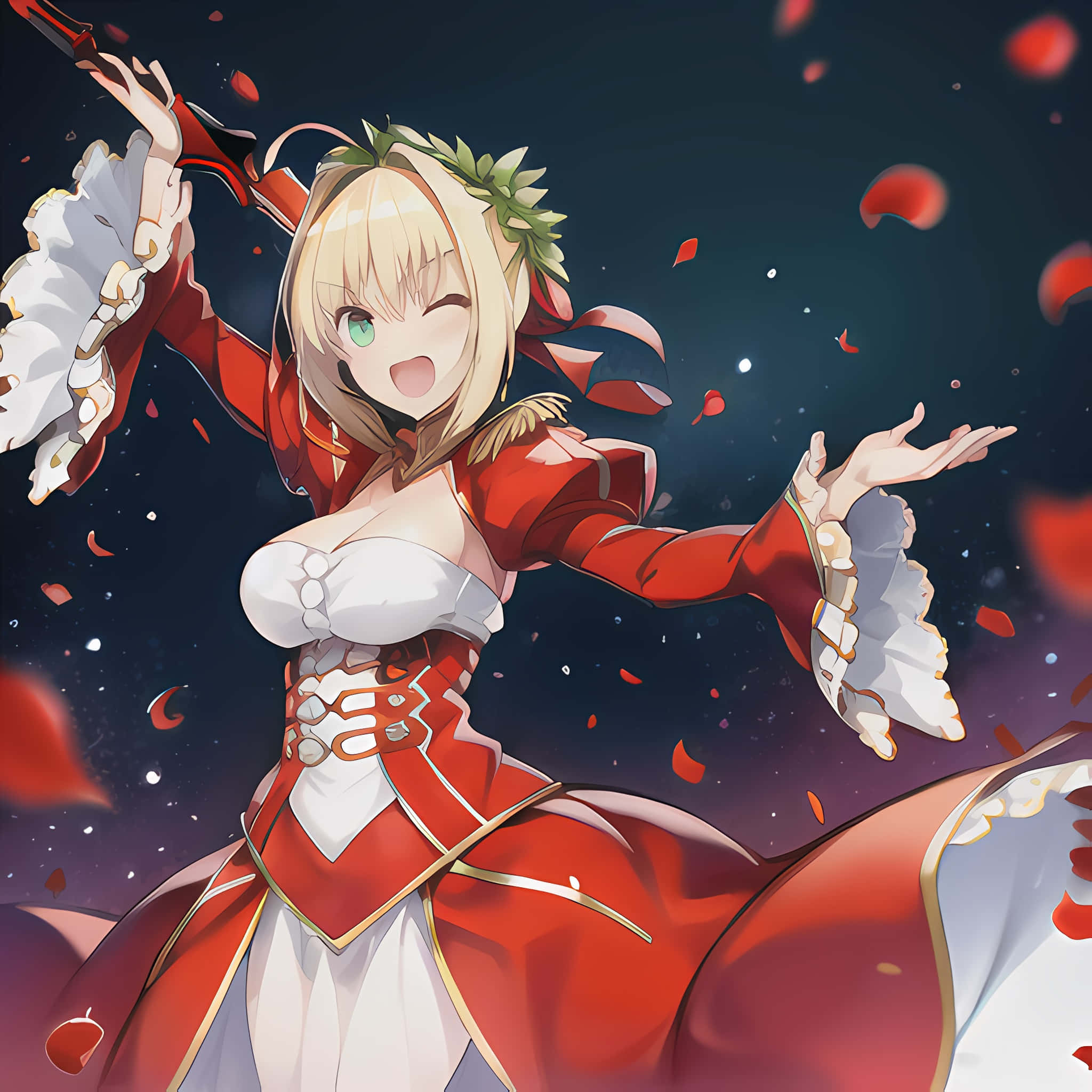 Nero Claudius, red and white dress, sword, Full HD Desktop Wallpaper