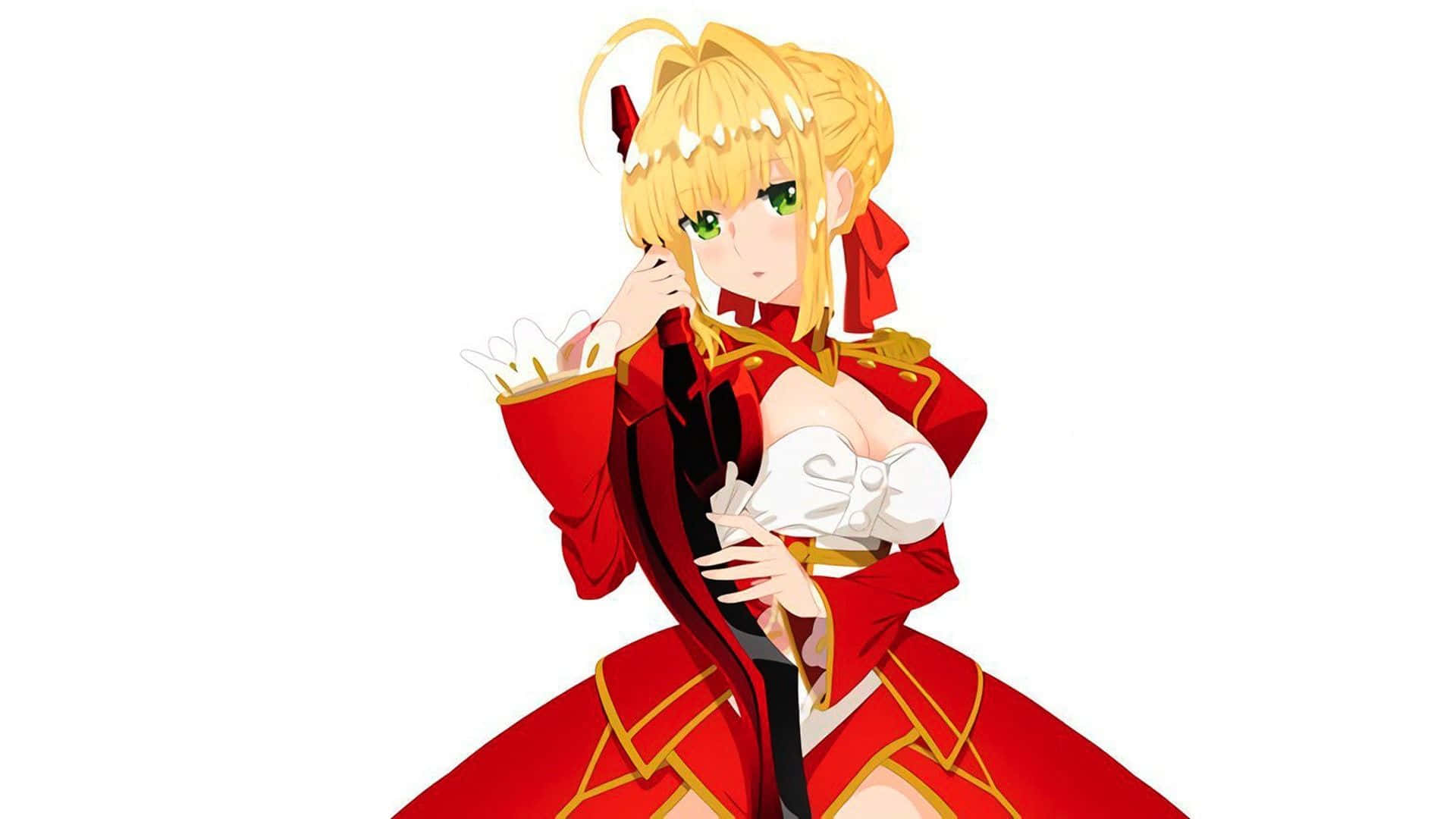 Nero Claudius, blonde anime girl, red and gold outfit, Full HD Desktop Wallpaper