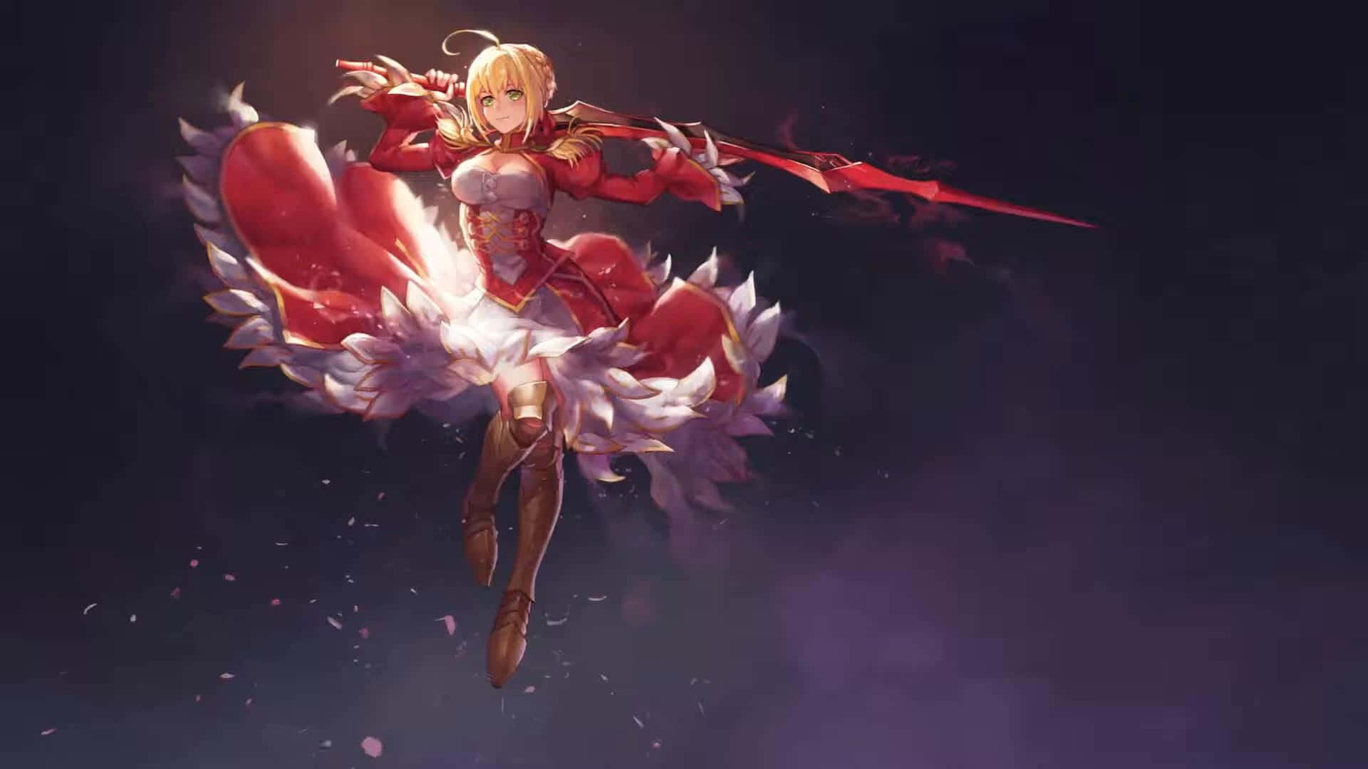 Nero Claudius, red armor, white feathered cape, Full HD Desktop Wallpaper