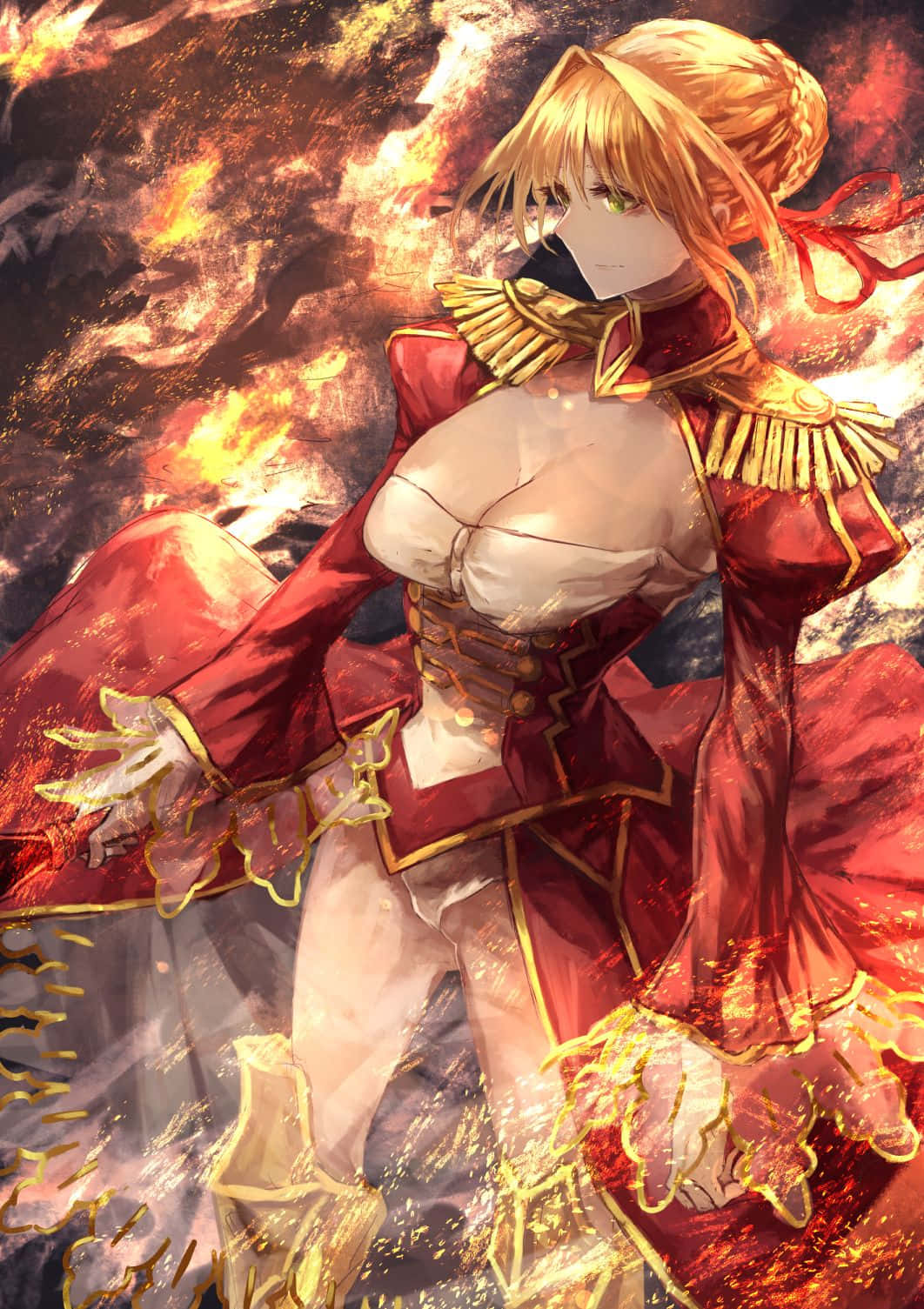 Nero Claudius, blonde anime girl, red and gold military-style outfit, HD Phone Wallpaper