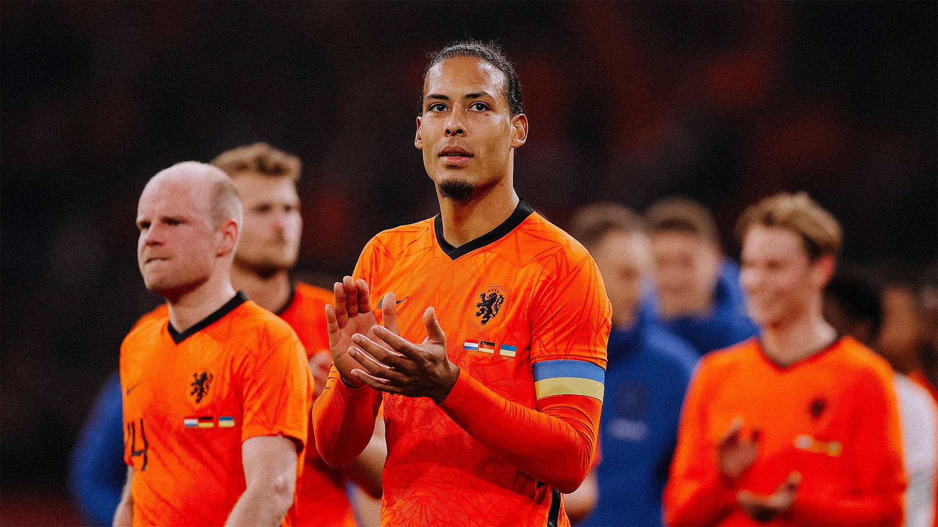 Netherlands National Football Team, orange jerseys, night match, Full HD Desktop Wallpaper