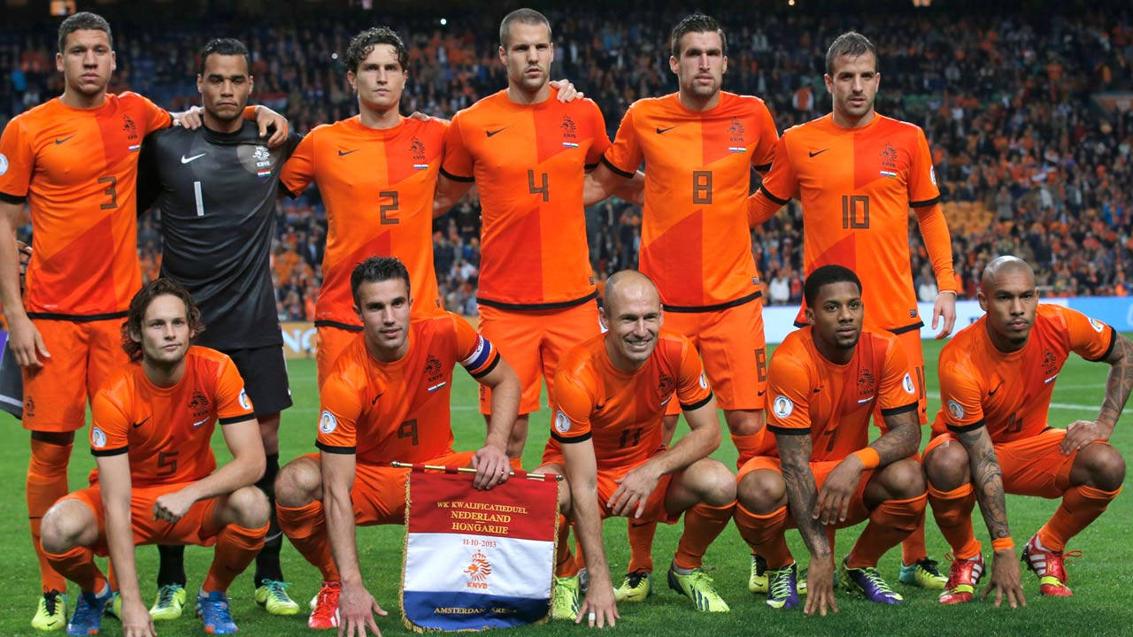 Netherlands National Football Team, orange jerseys, green pitch, HD Desktop Wallpaper