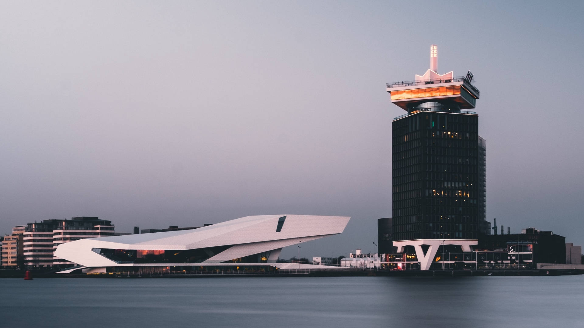 Netherlands, modern city, dusk, Full HD Desktop Wallpaper
