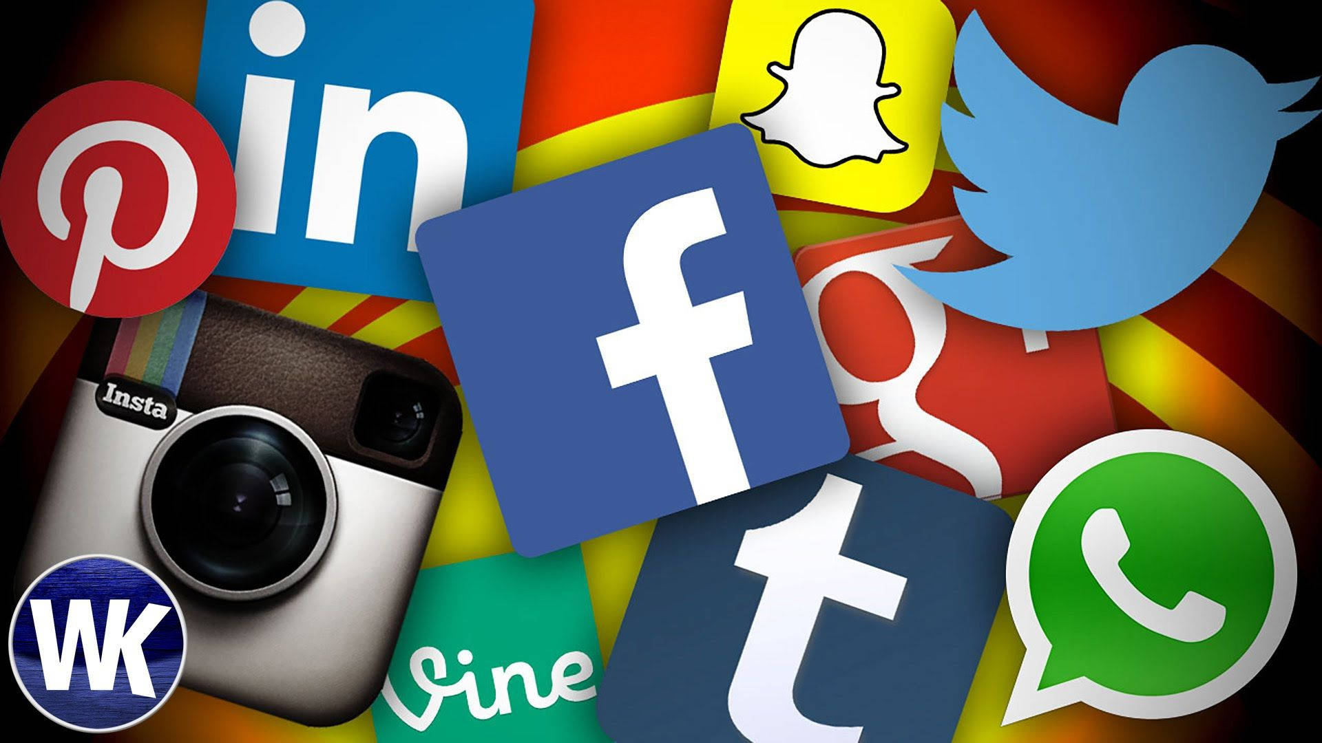social network aps, popular social media app logos, colorful striped background, Full HD Desktop Wallpaper