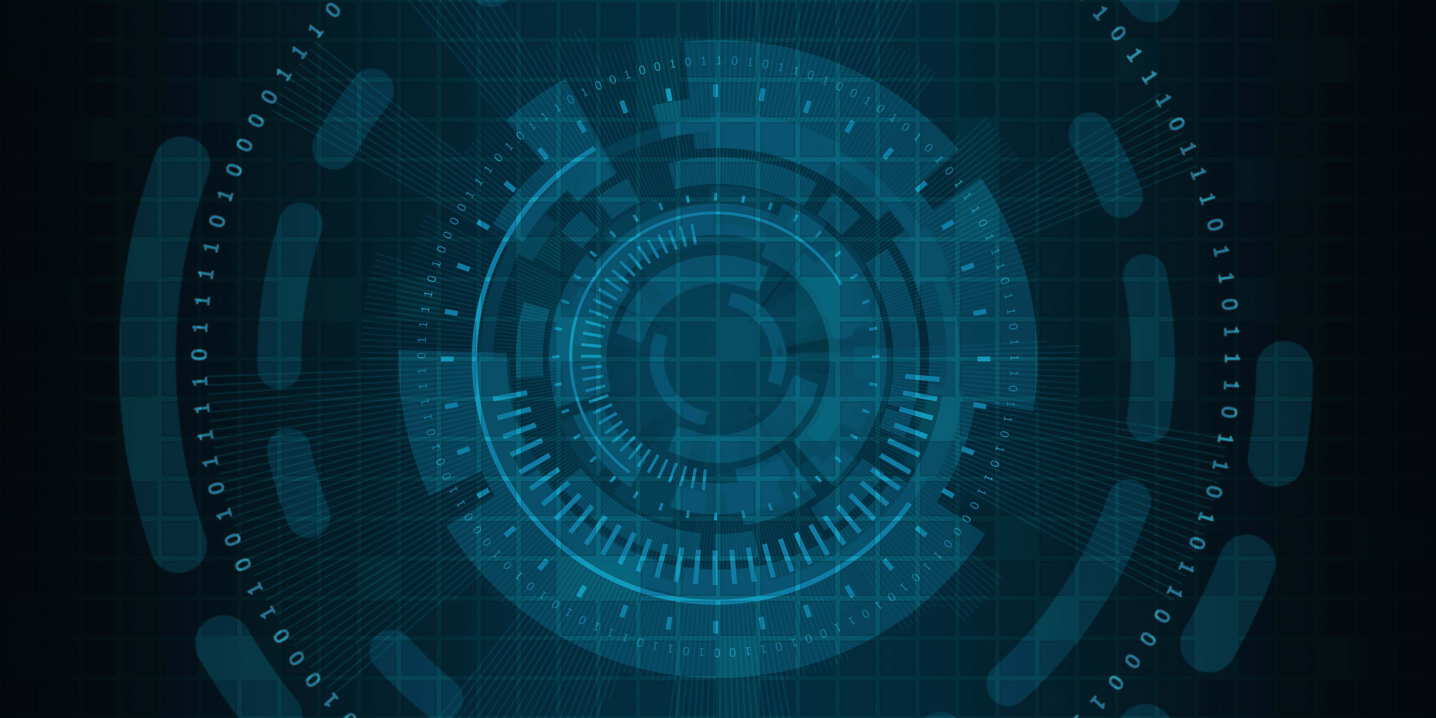 futuristic interface, glowing blue, concentric digital rings, 5K Desktop Wallpaper