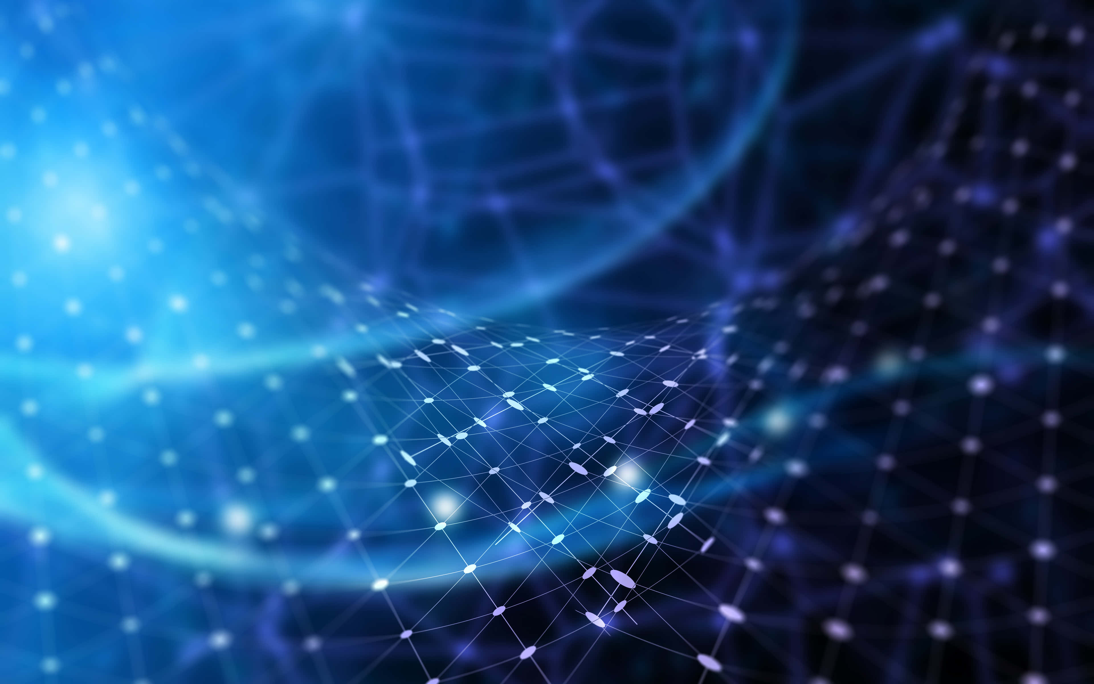 glowing blue digital network, interconnected dots, lines flowing, 4K Desktop Wallpaper