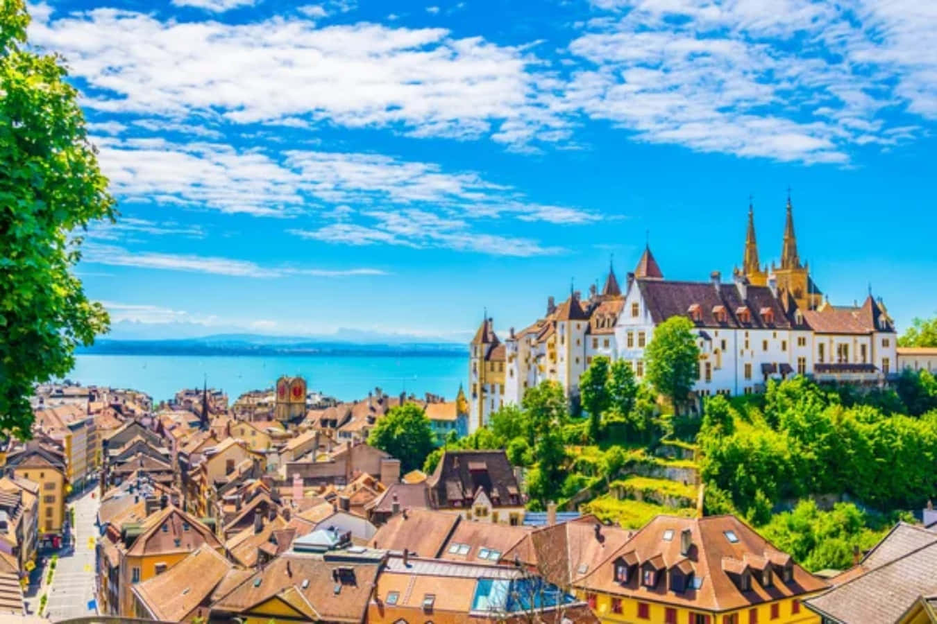 Neuchâtel, castle, turquoise lake, HD Desktop Wallpaper