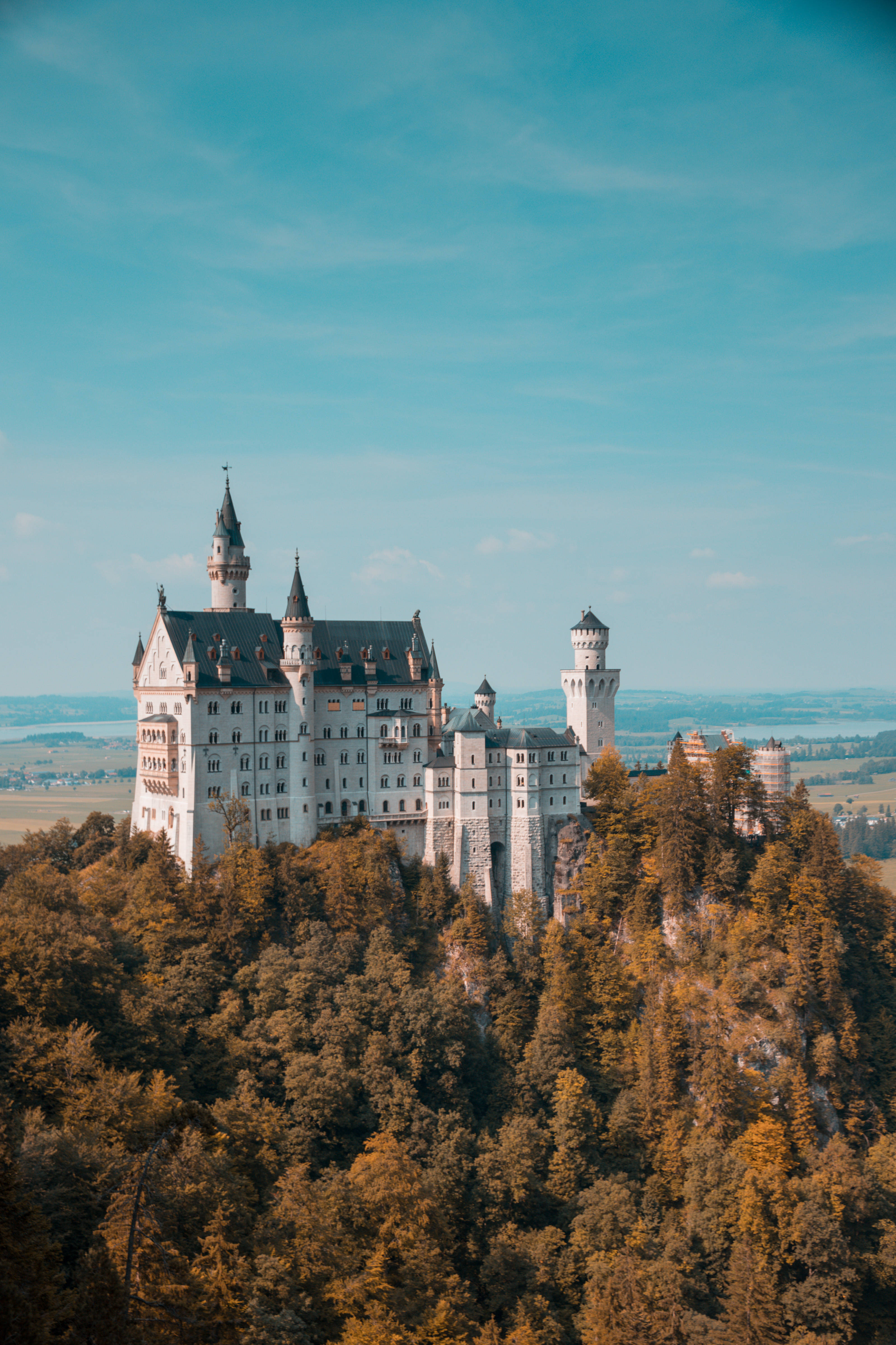 Neuschwanstein Castle, white castle, spires, 4K Phone Wallpaper