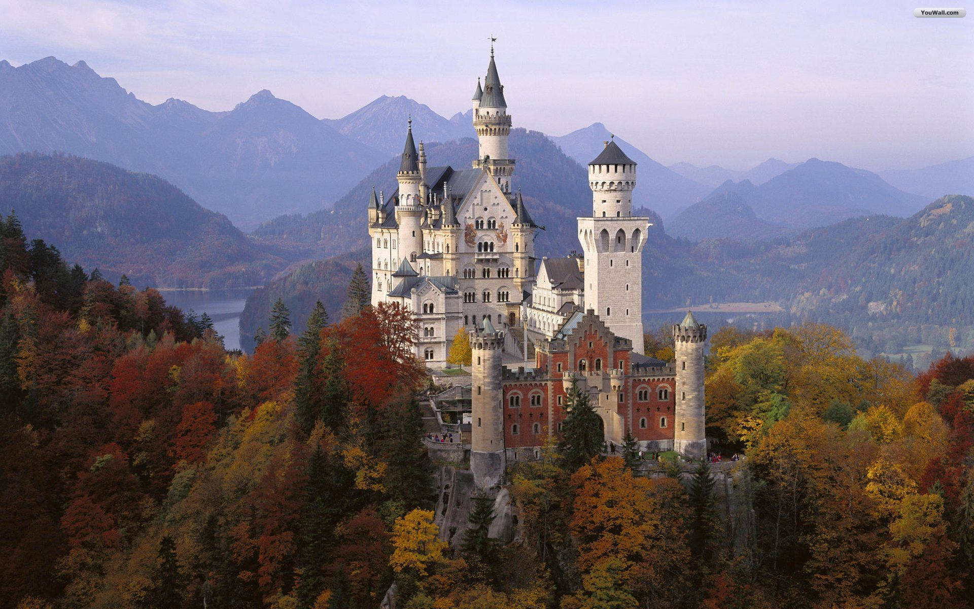 Neuschwanstein Castle, Bavarian History, autumn forests, Full HD Desktop Wallpaper