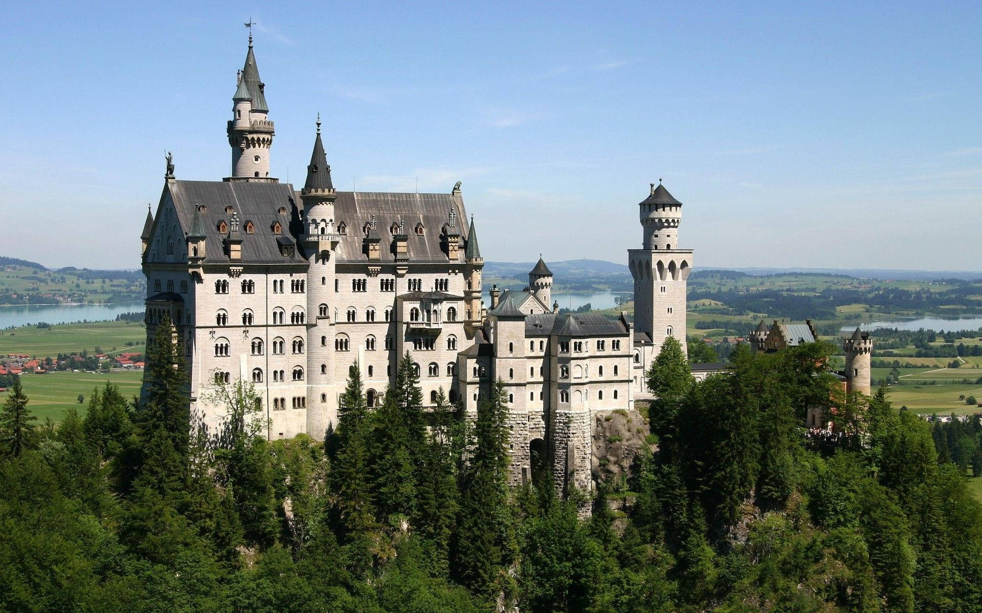 Neuschwanstein Castle, turrets, gray roofs, Full HD Desktop Wallpaper