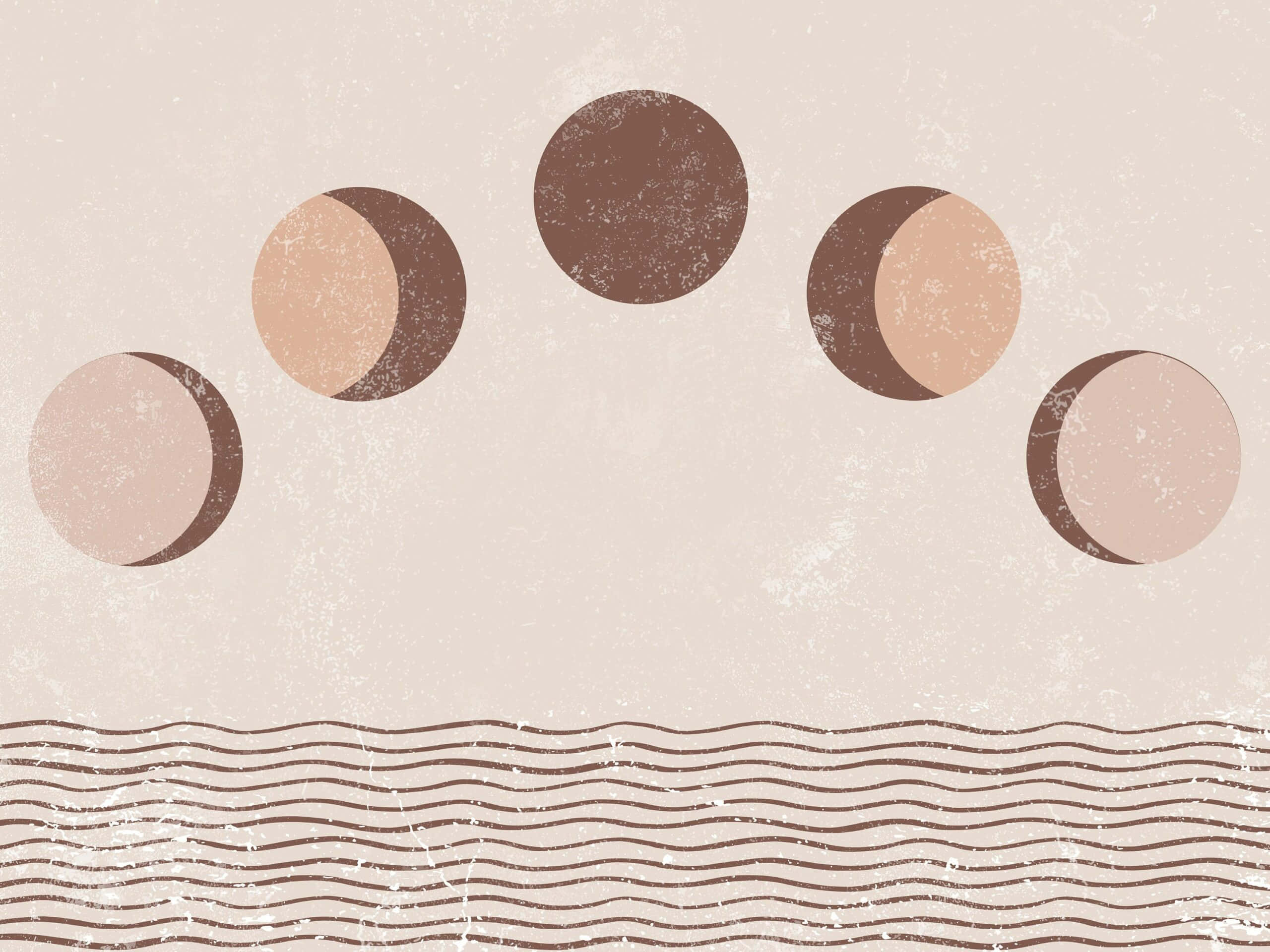 Neutral Aesthetic Desktop, moon phases, earth-toned circles, 2K Desktop Wallpaper