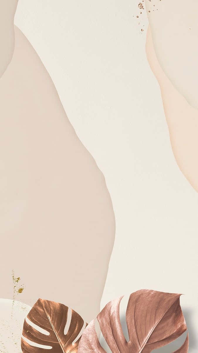 neutral colors, beige gradients, metallic copper monstera leaves, SD Phone Wallpaper