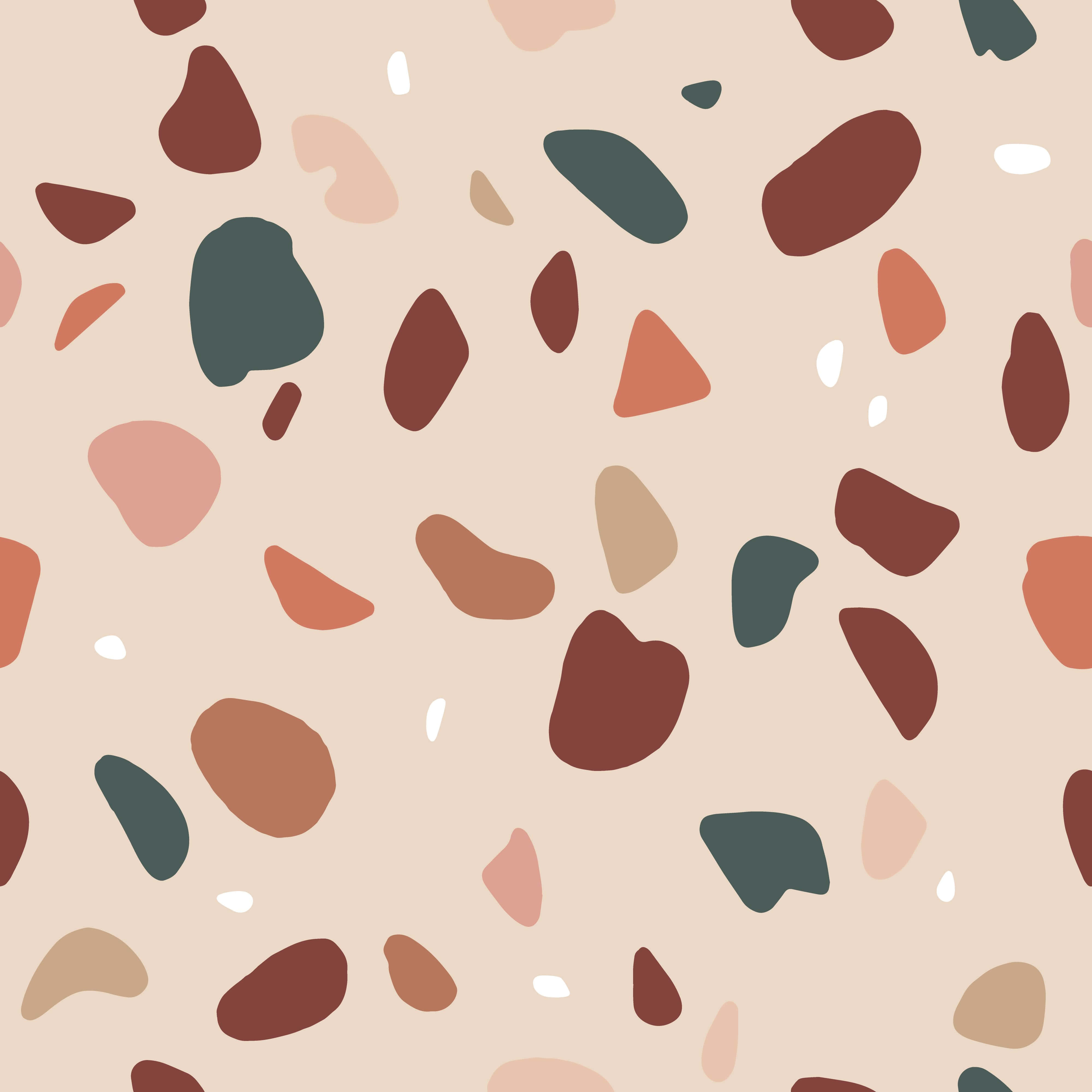 terrazzo pattern, abstract pebble shapes, earthy tones, 4K Desktop Wallpaper