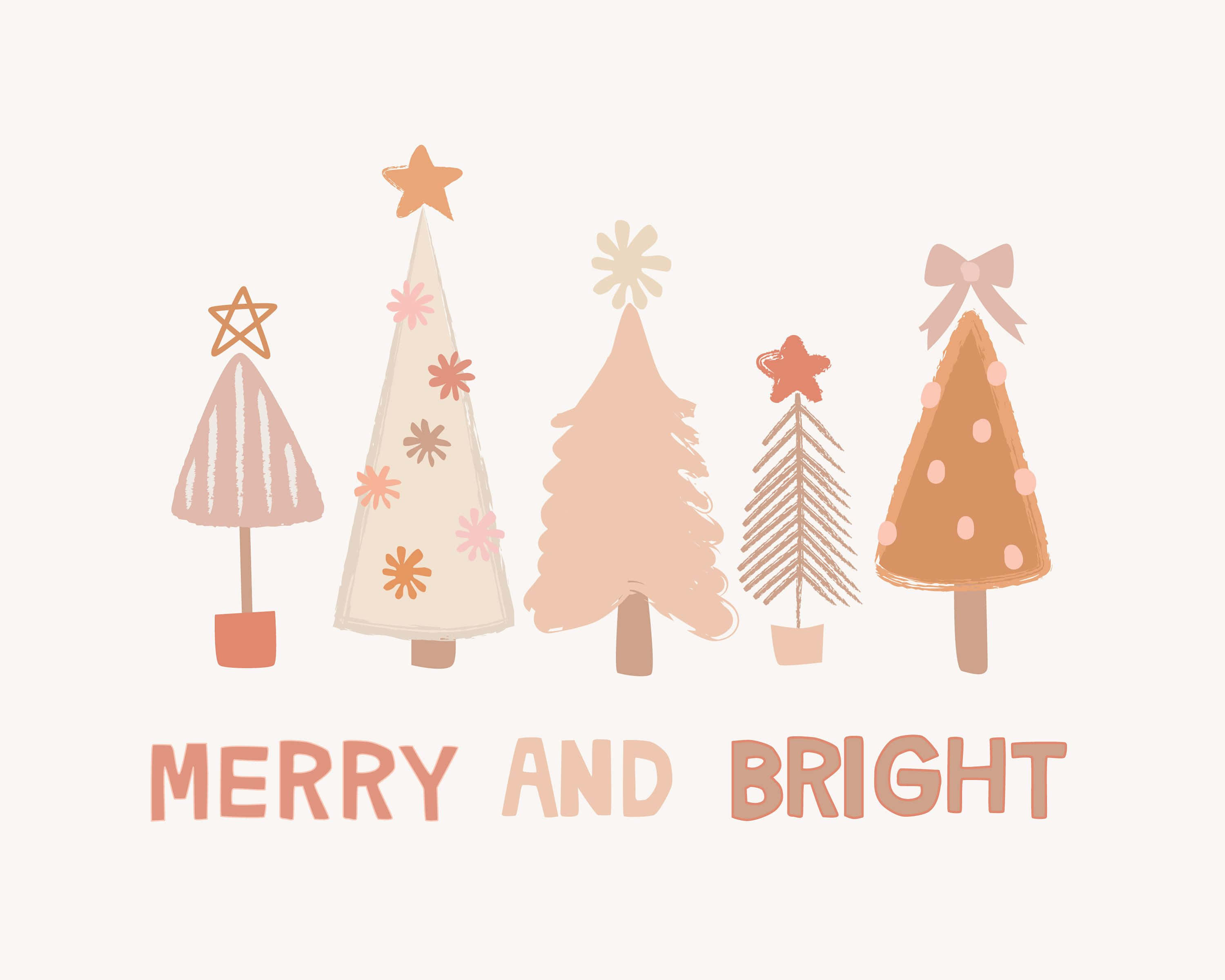 neutral desktop, pastel Christmas trees, stars, 2K Desktop Wallpaper