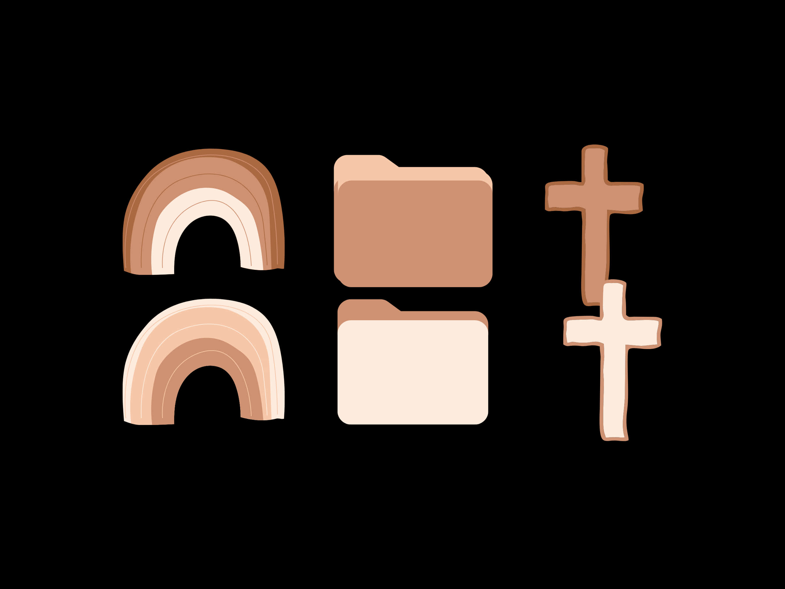beige icons, rainbows folders, crosses, 2K Desktop Wallpaper